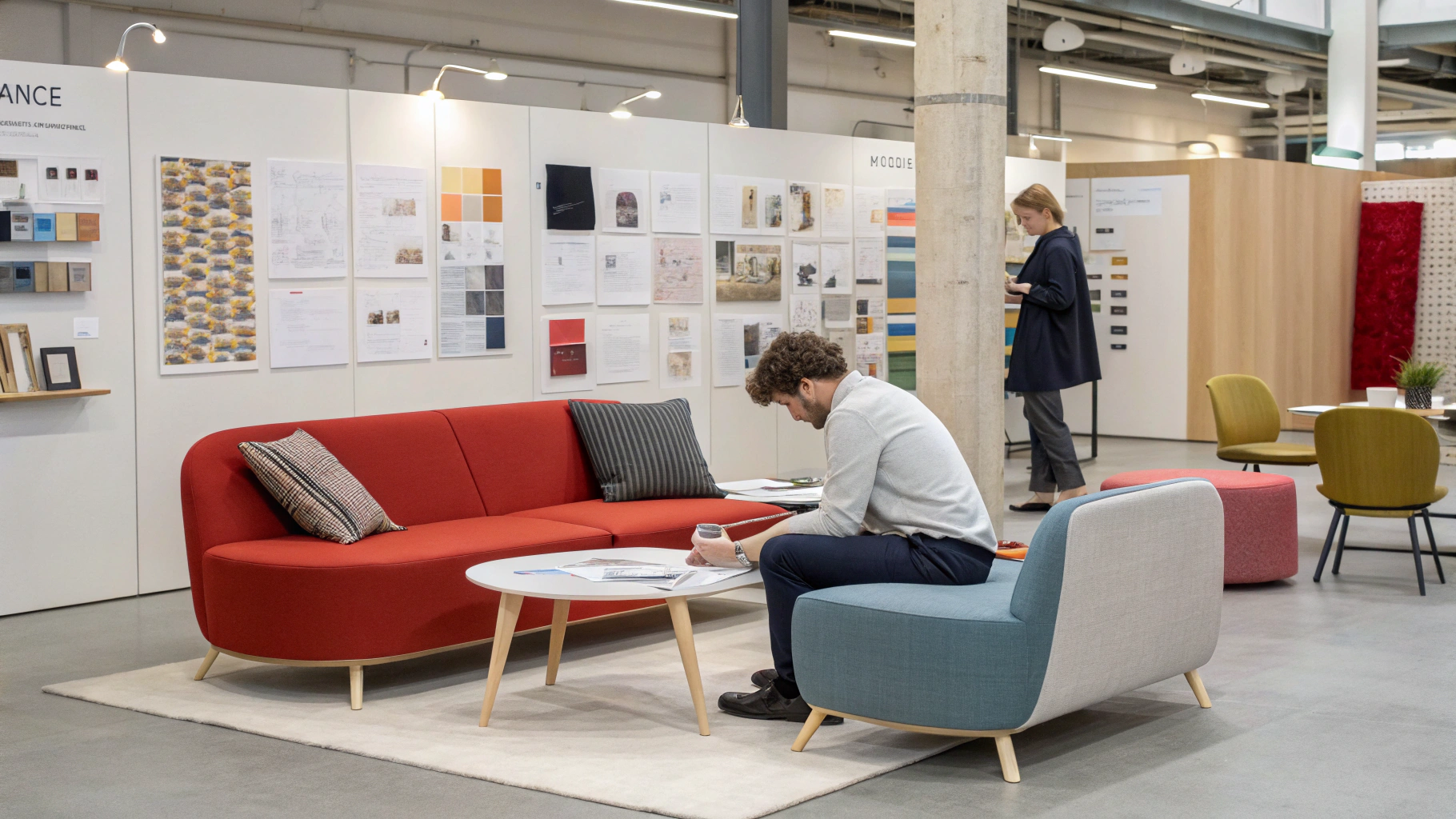 Modern meeting space with upholstery furniture, showcasing creativity and collaboration