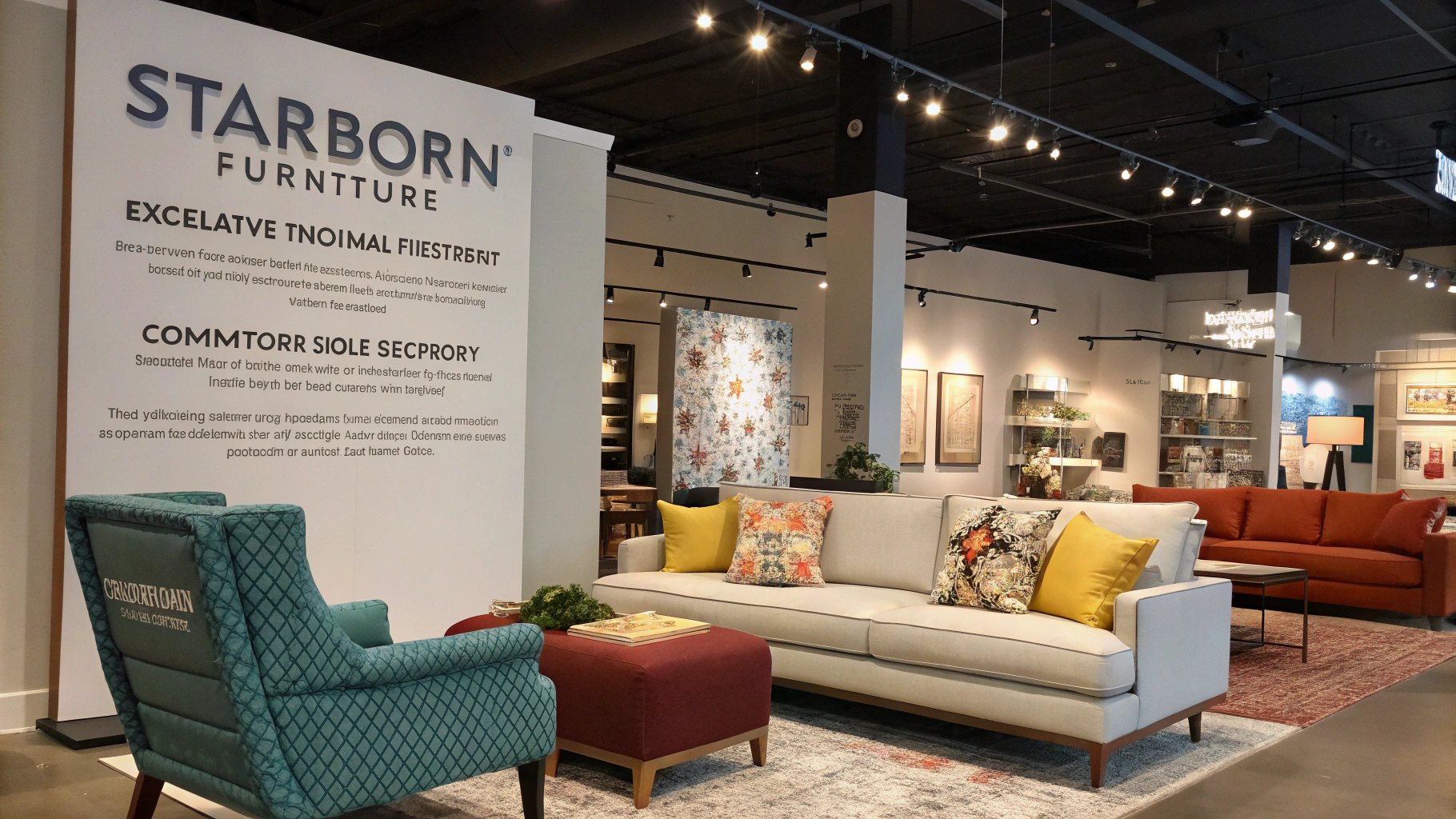 Showroom display of Starborn Furniture's upholstery products with unique designs