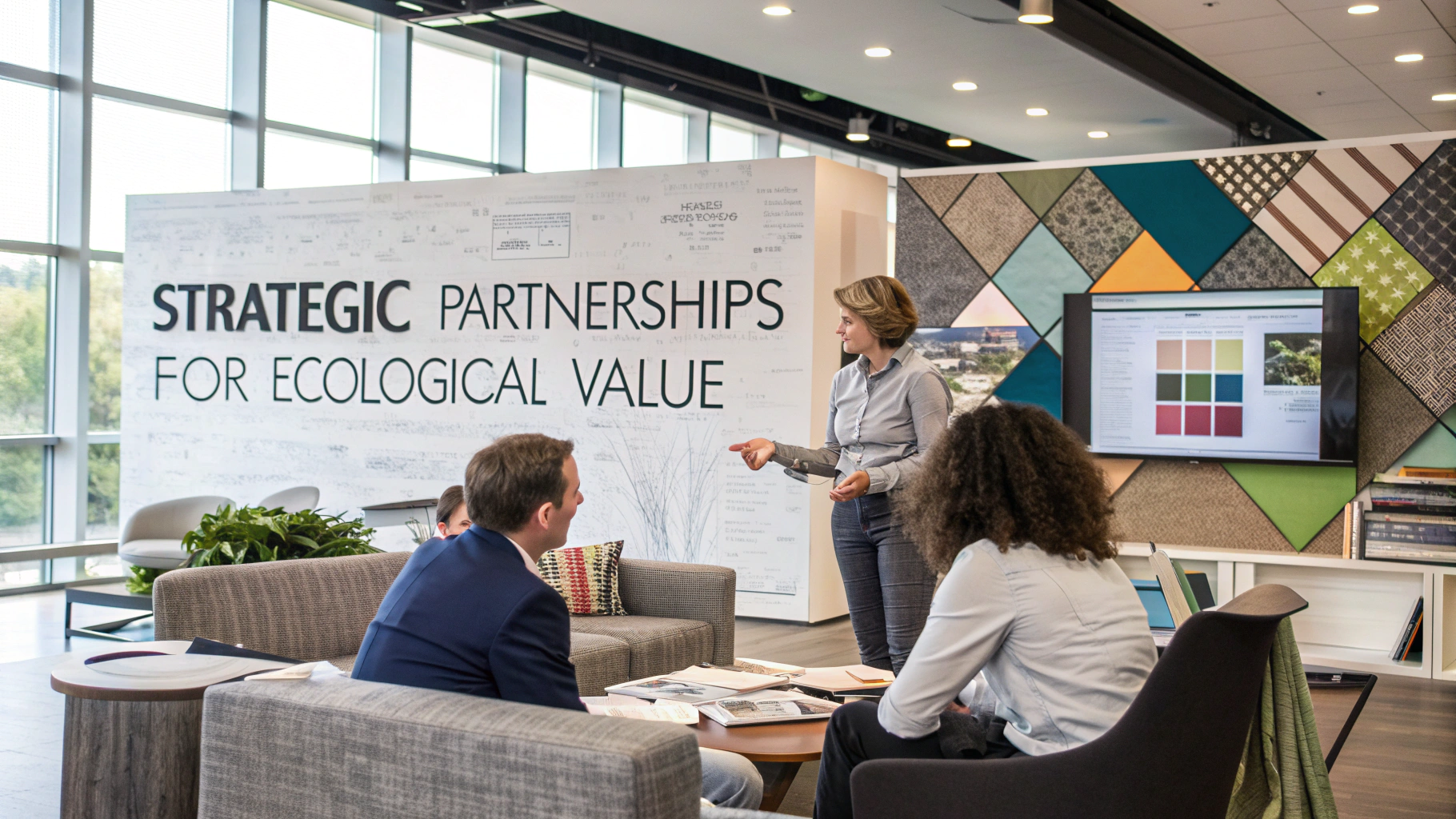 A business meeting focused on ecological value and strategic partnerships