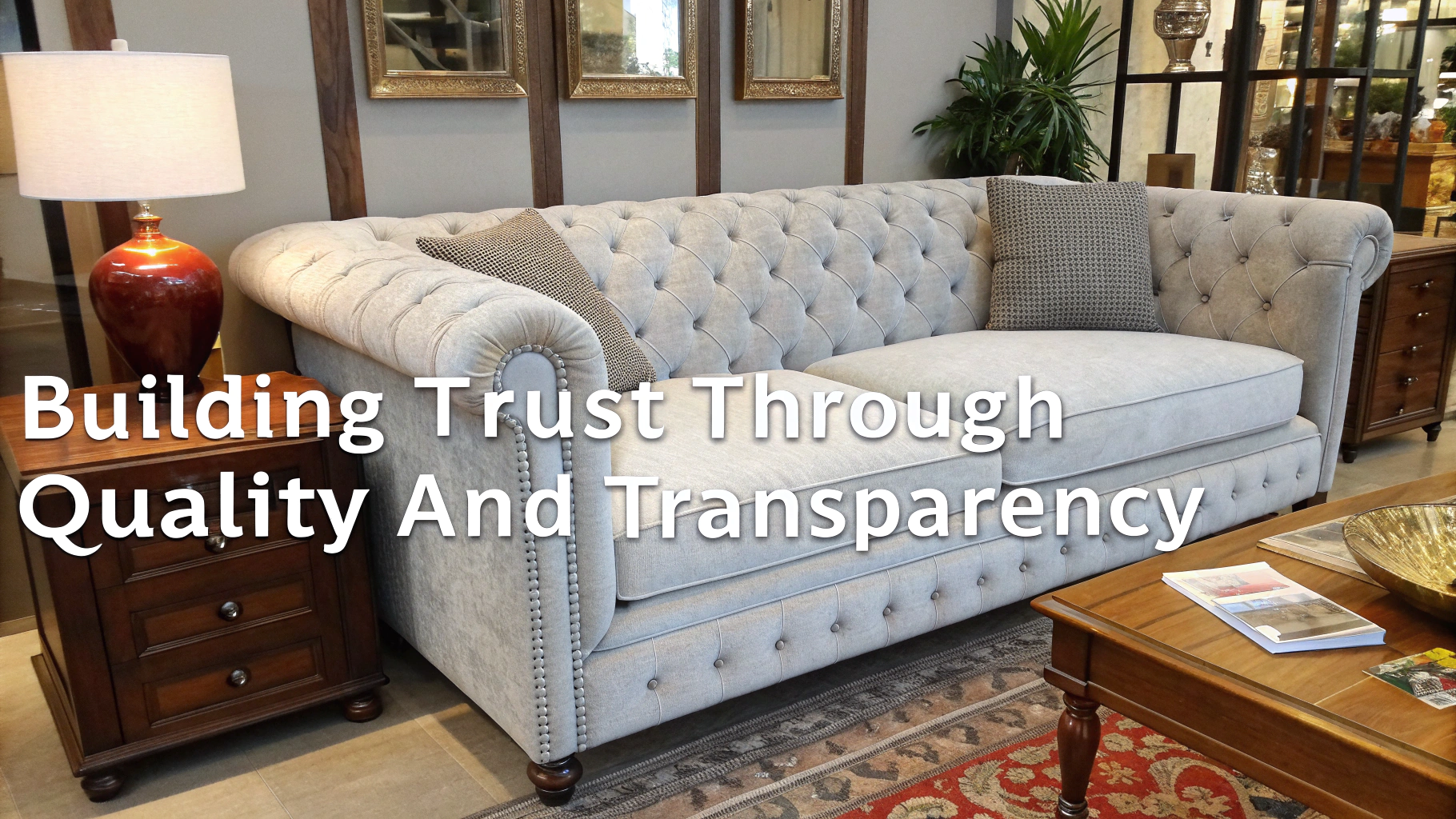 Elegant upholstered sofa in a stylish setting with a side table