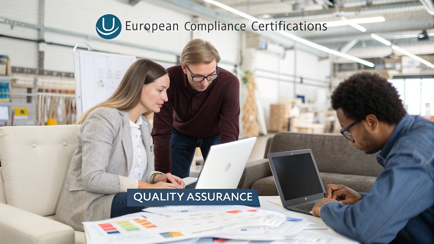 Team discussing quality assurance in a workspace, showcasing collaboration