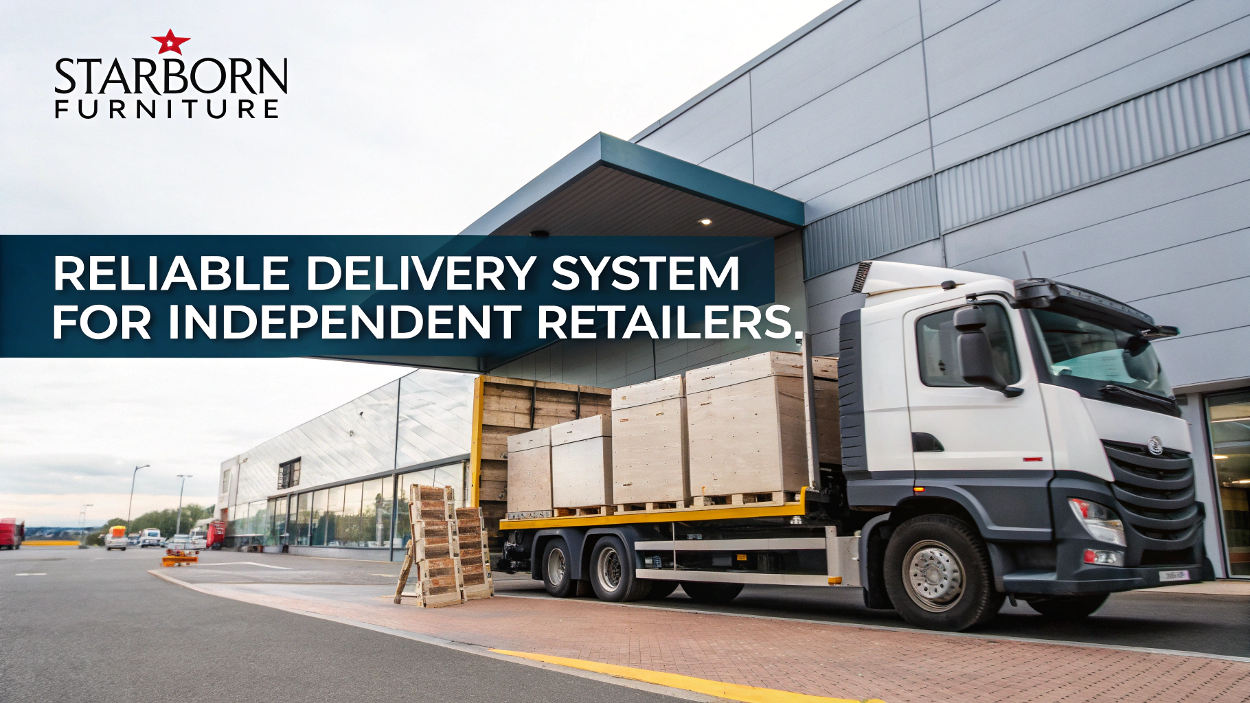 Truck unloading at a furniture warehouse, showcasing reliable delivery services