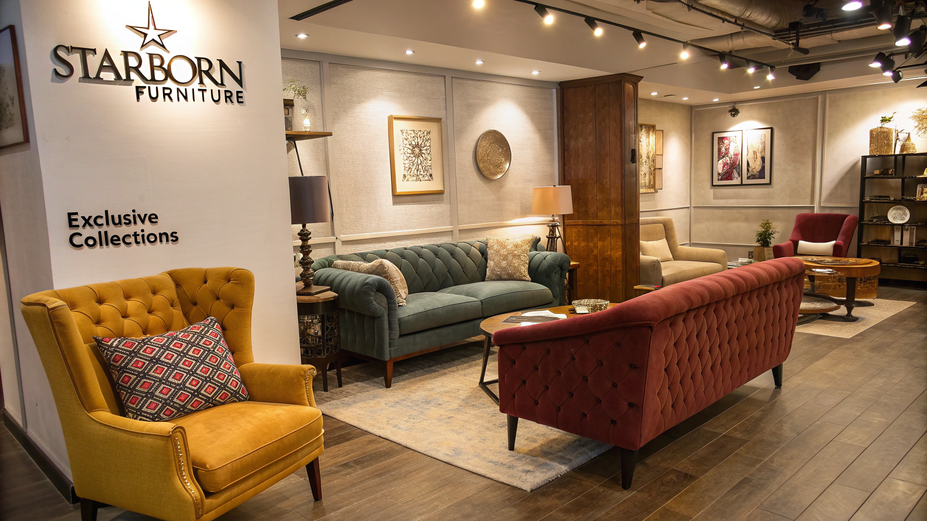 showroom with upholstery furniture, featuring exclusive collections from Starborn Furniture