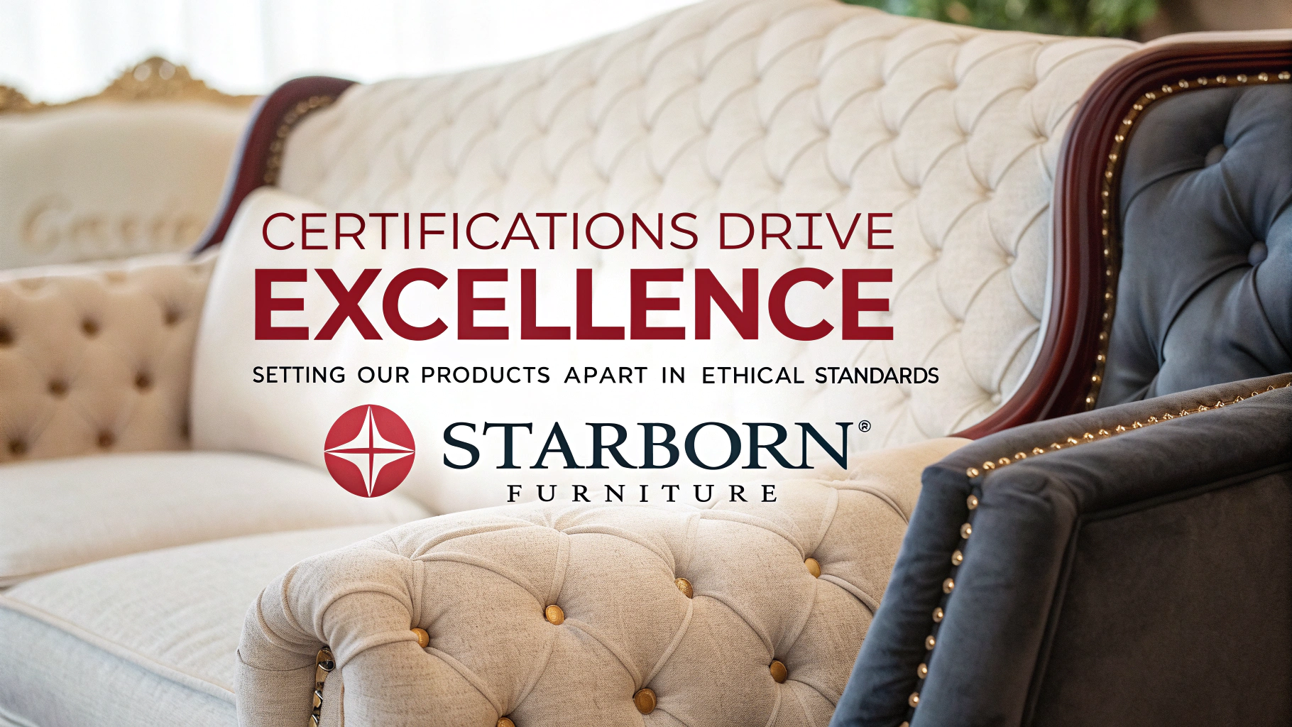 Elegant upholstery showcasing Starborn Furniture's quality and certifications.