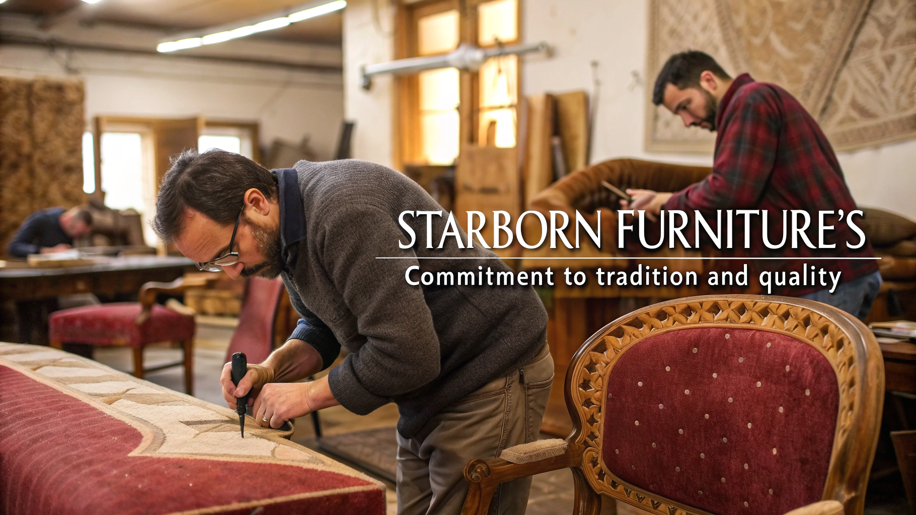Artisans crafting high-quality upholstery furniture in a workshop