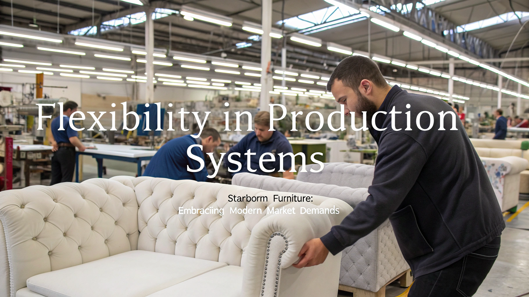 A worker adjusting upholstery in a factory, showcasing production flexibility.
