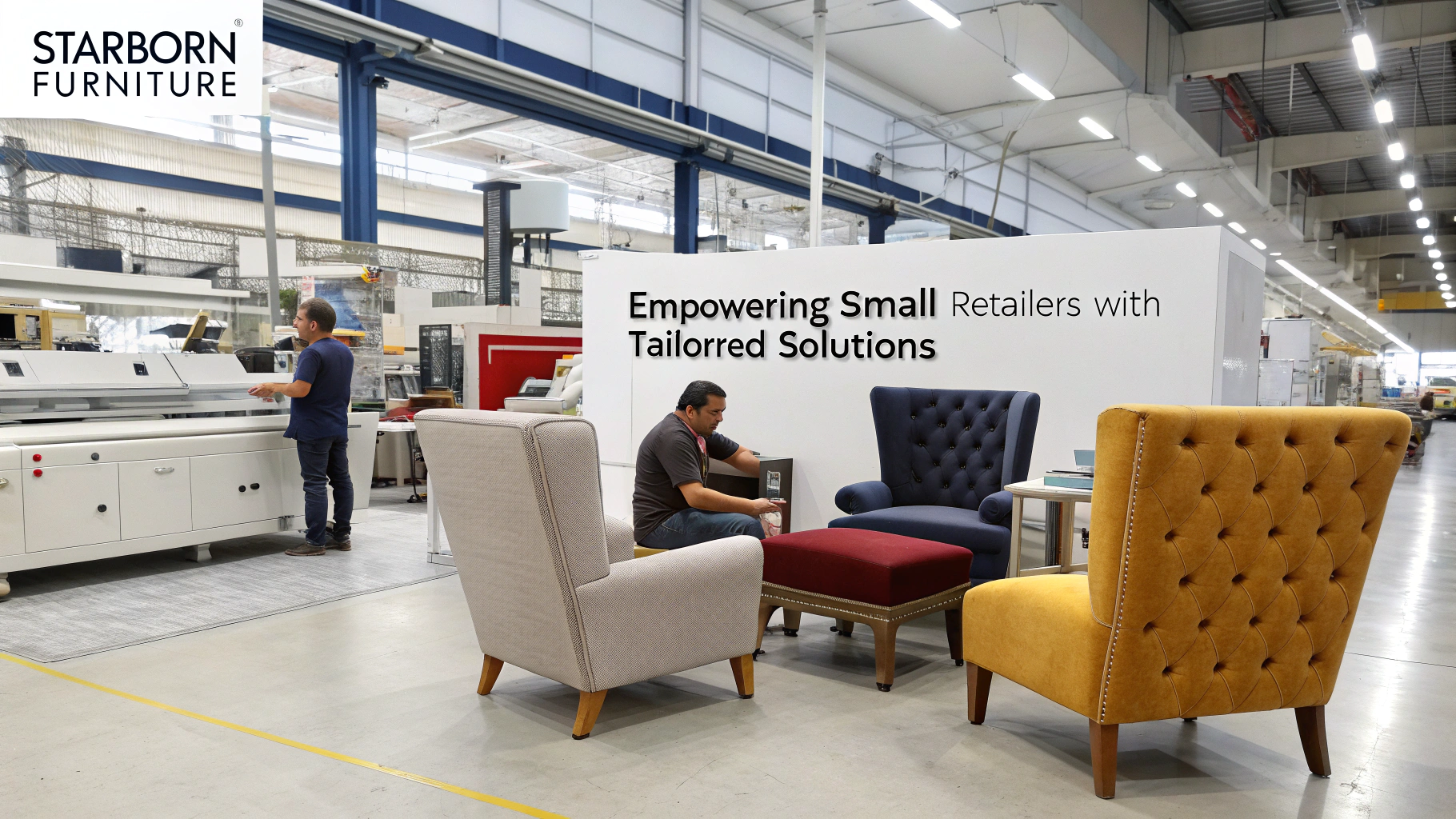 Furniture production facility showcasing tailored upholstery solutions for small retailers