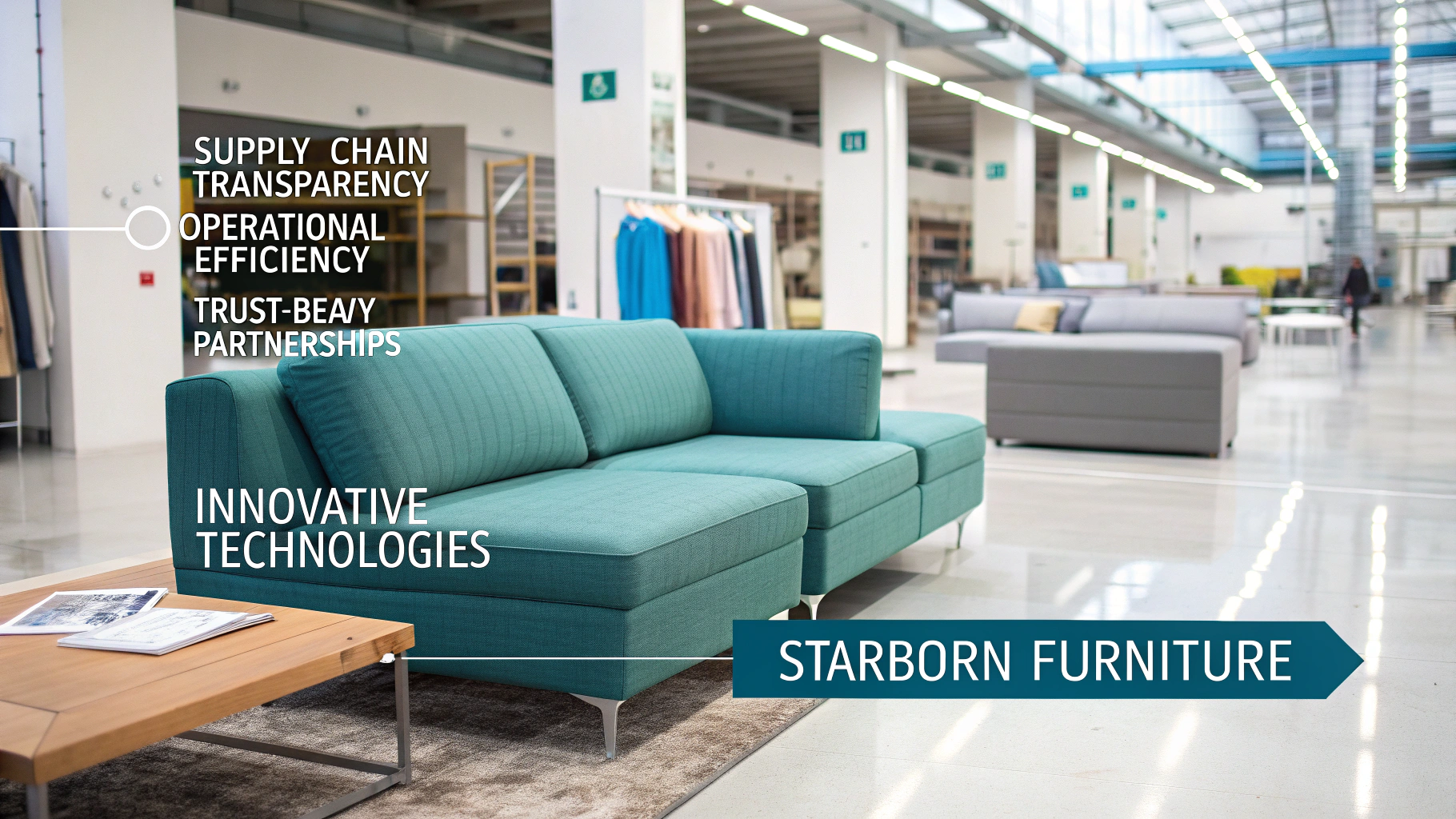 Modern upholstery sofa in a spacious showroom with design keywords