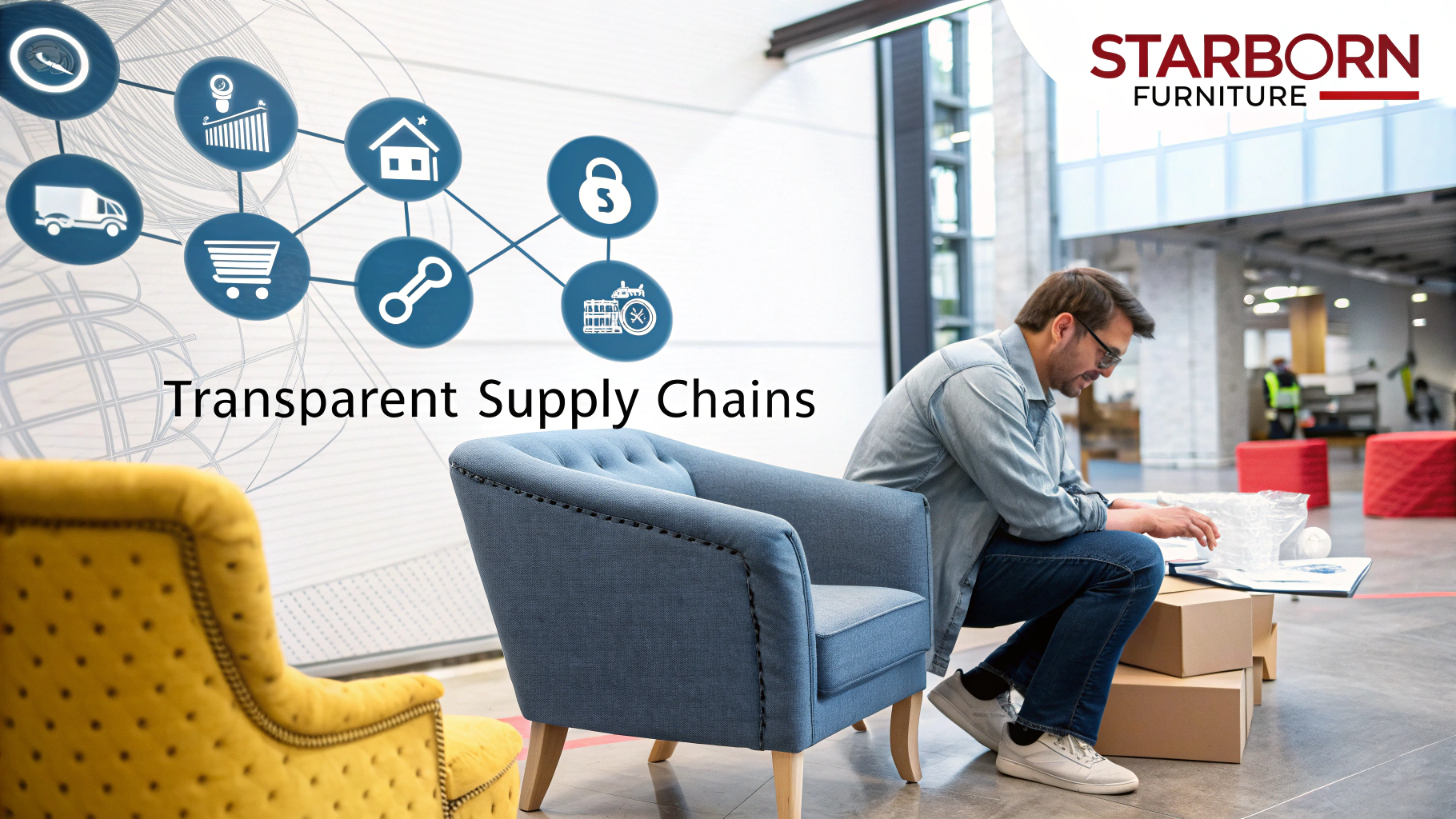 Man analyzing logistics with furniture in a modern setting
