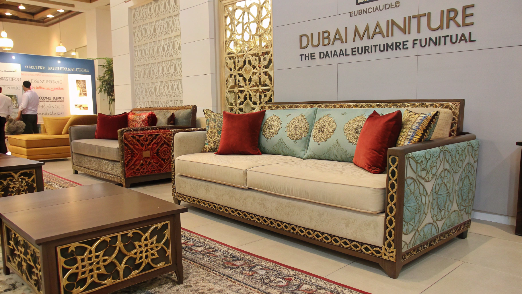 Elegant upholstery furniture with intricate designs in a display area