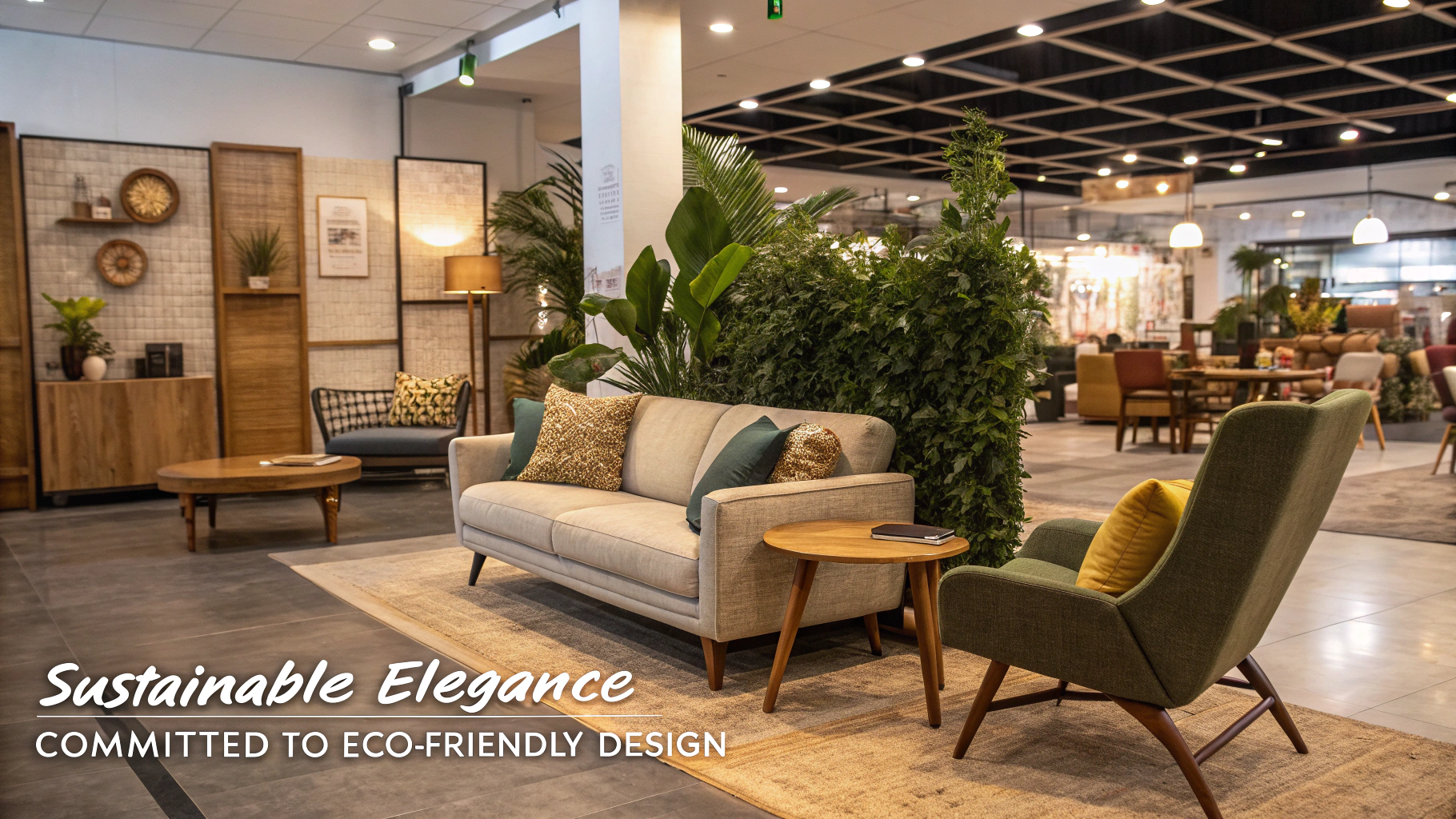 Sustainable upholstery furniture in a modern setting, eco-friendly design elements.