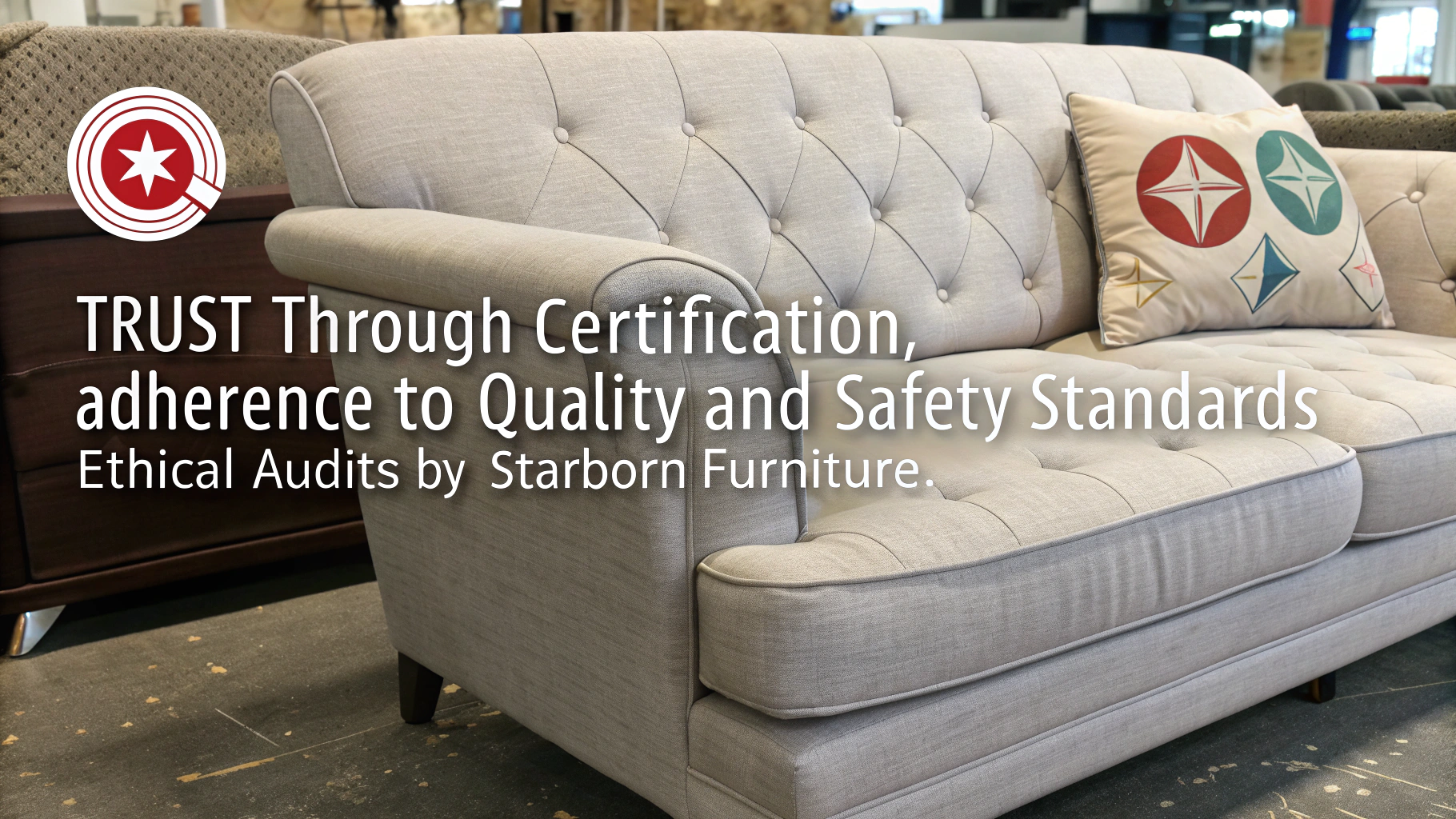 Upholstered sofa showcasing quality and safety standards by Starborn Furniture.