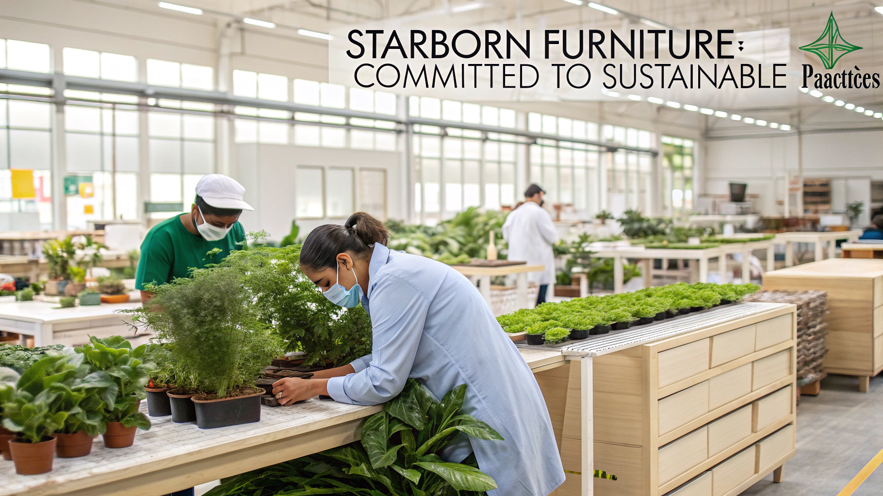 Workers at Starborn Furniture focusing on sustainable practices in the factory