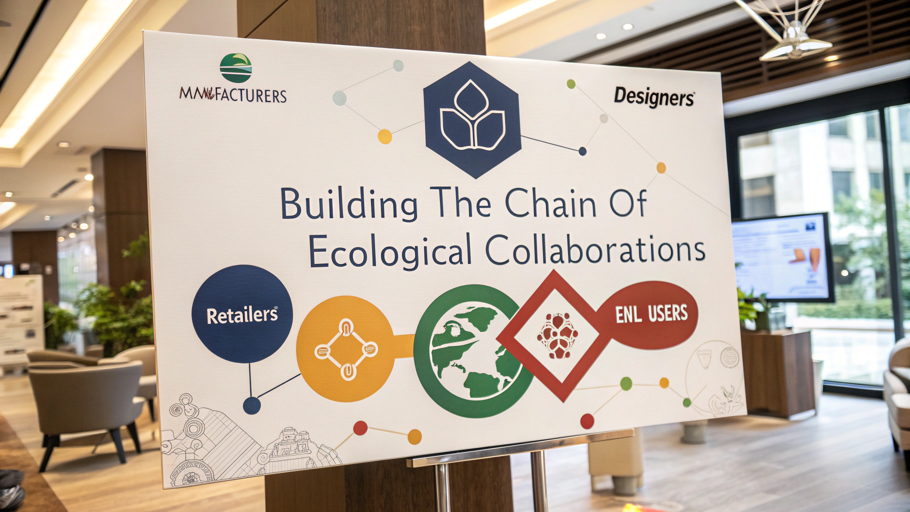 Sign about ecological collaborations with manufacturers, retailers, and end users