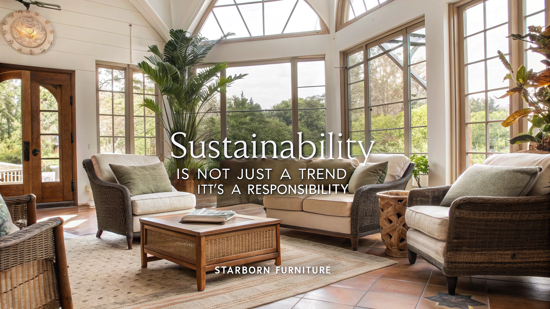 Cozy living room showcasing sustainable furniture with natural light