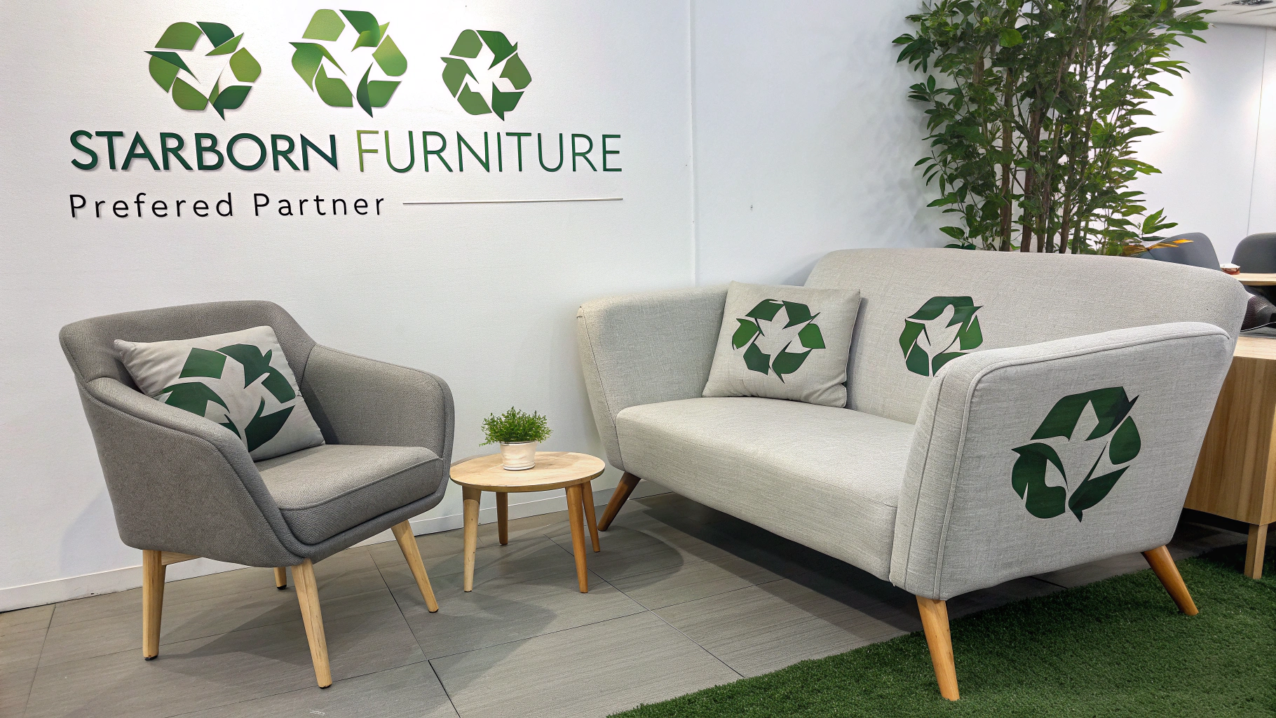 Modern upholstered furniture with green accents in a contemporary setting