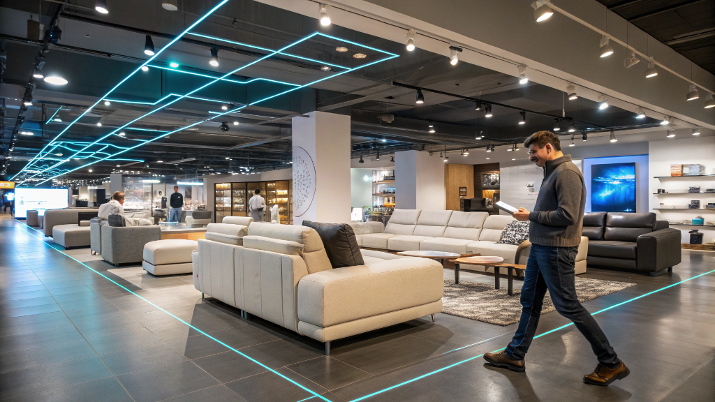 Customer redeeming points in a furniture store