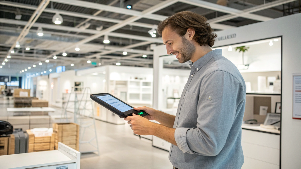 Retailer using tablet to manage furniture orders
