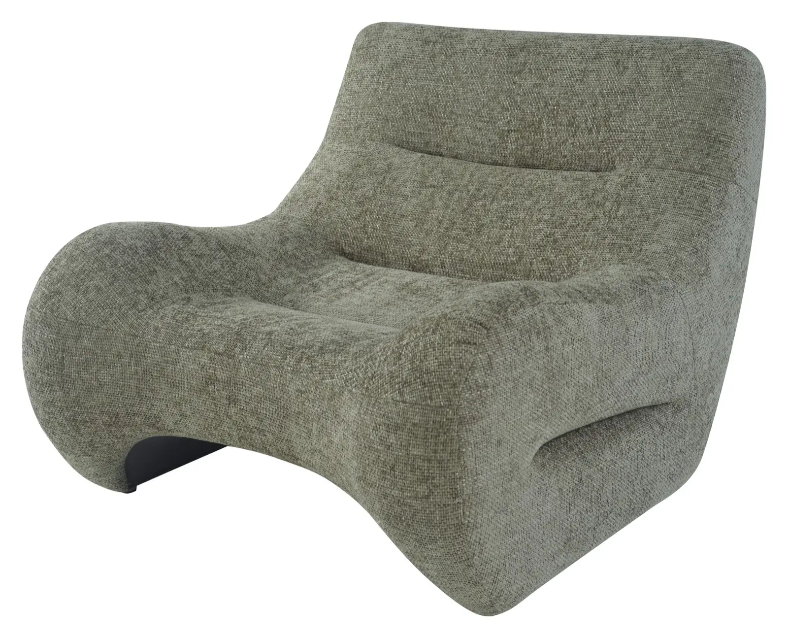 A sculptural green accent chair with a rounded low profile