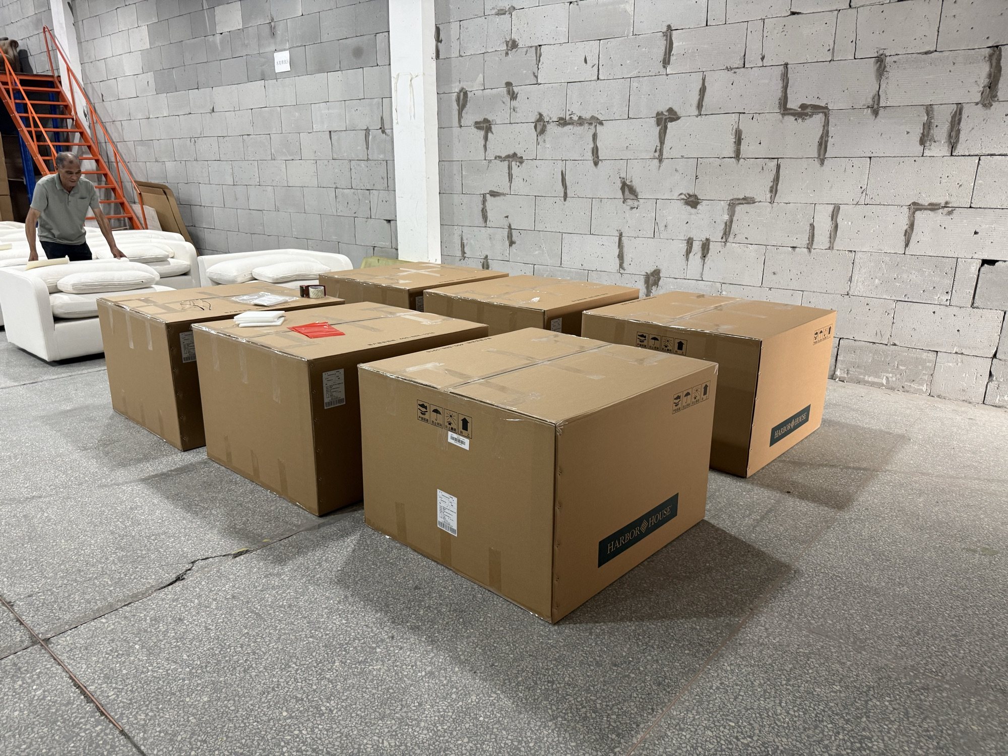 Packed sofa cartons ready for shipment