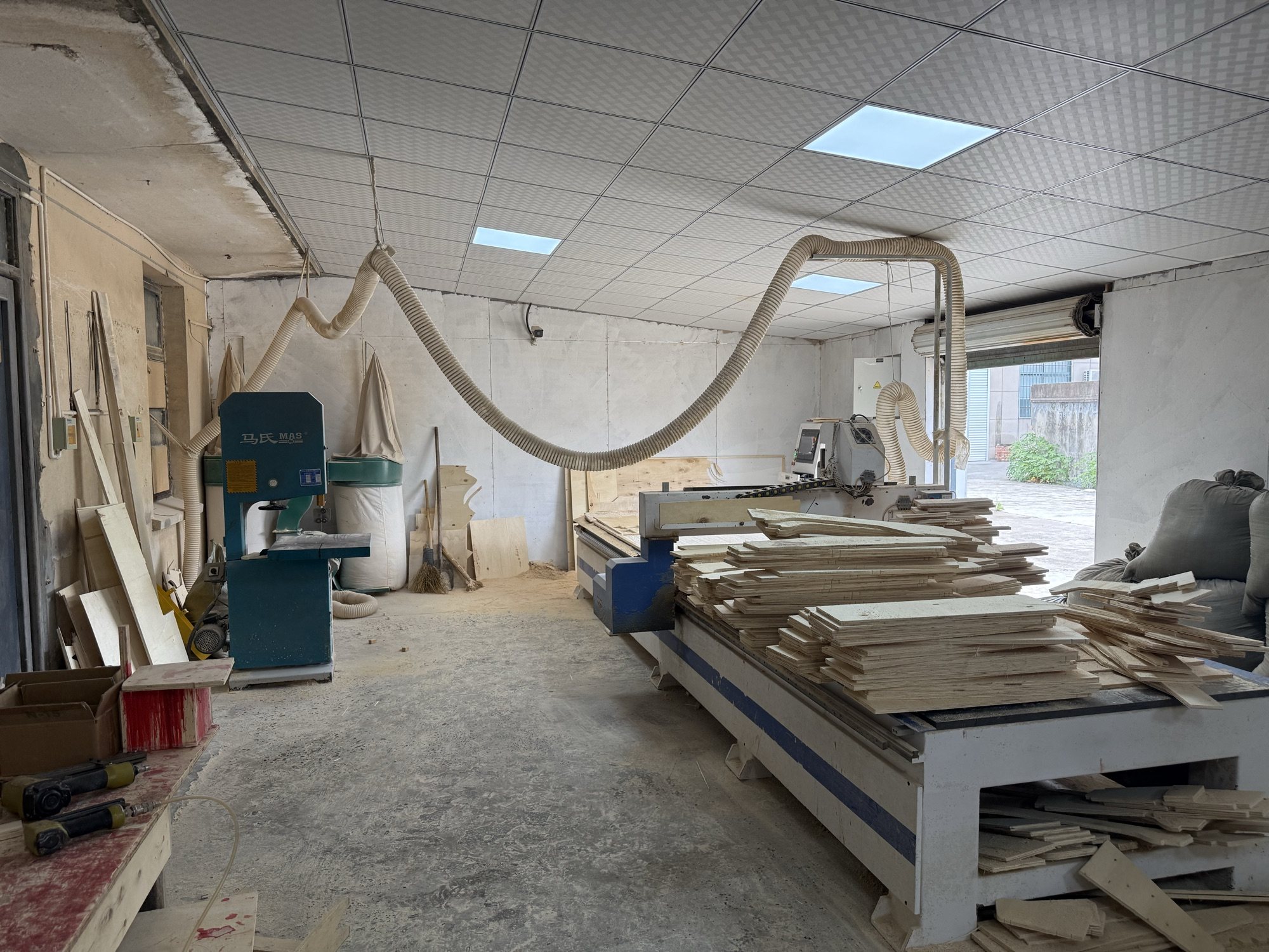 Wood frame workshop inside Haining Xingbang Furniture