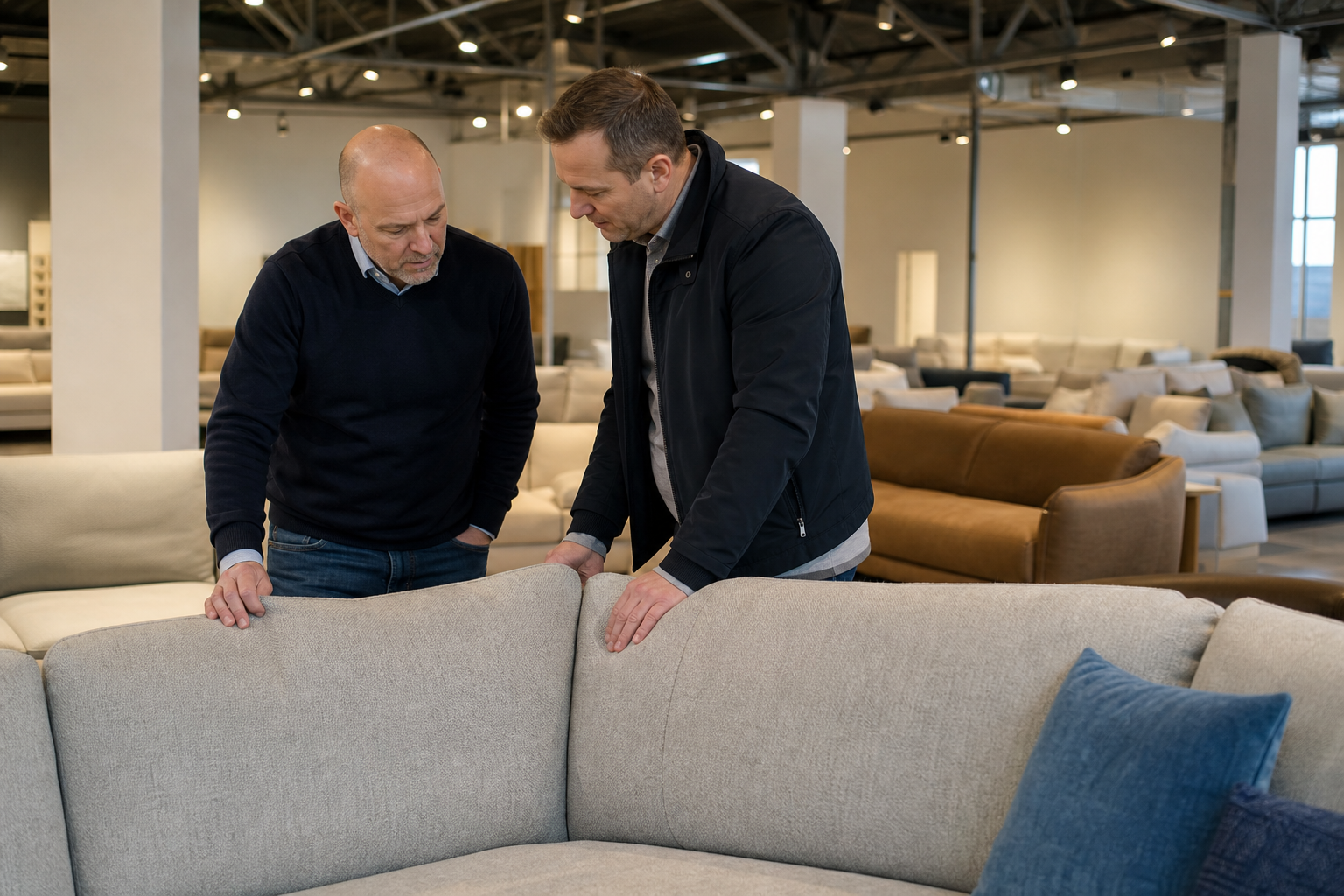physical furniture store sofa display decision