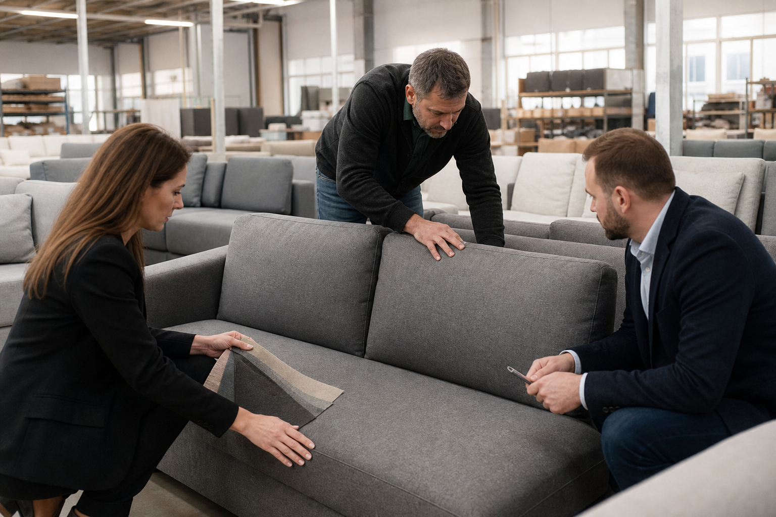 physical furniture store sofa display decision