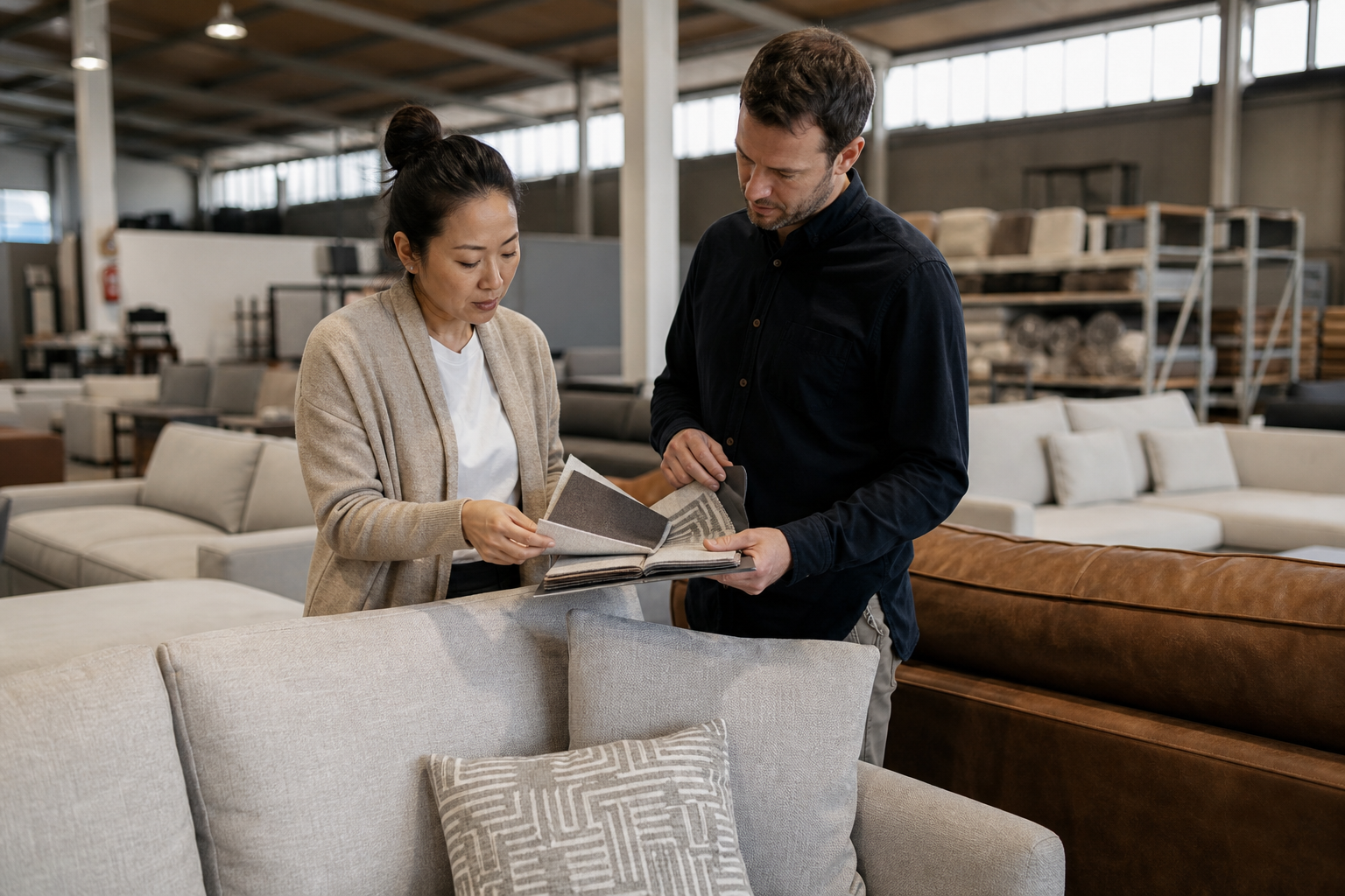 physical furniture store sofa display decision