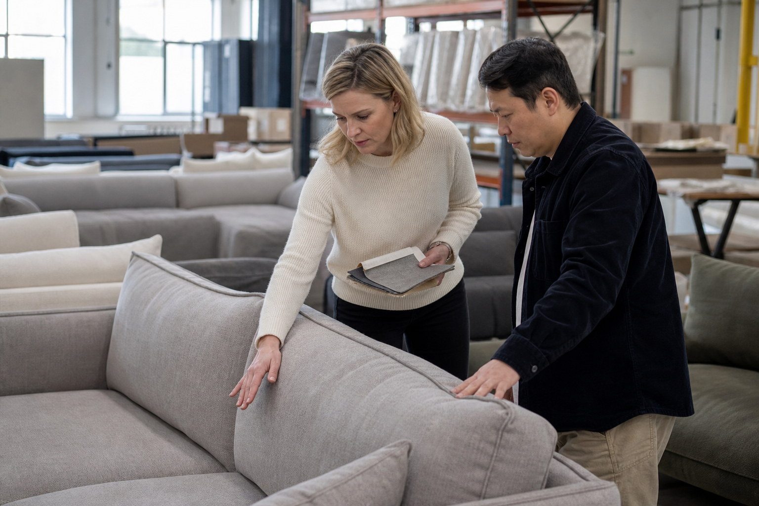 physical furniture store sofa display decision