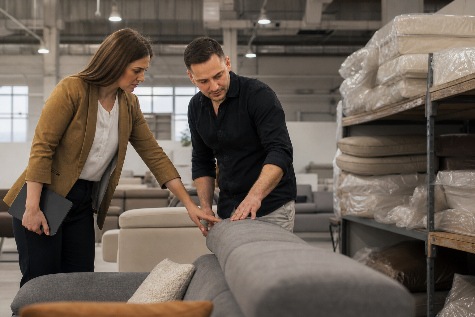 physical furniture store sofa display decision