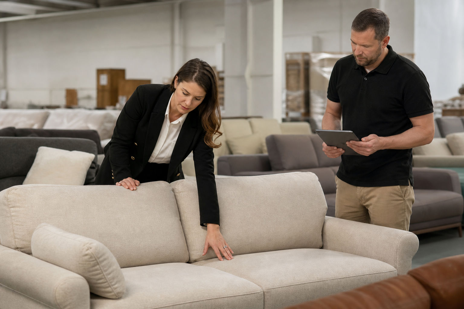 physical furniture store sofa display decision