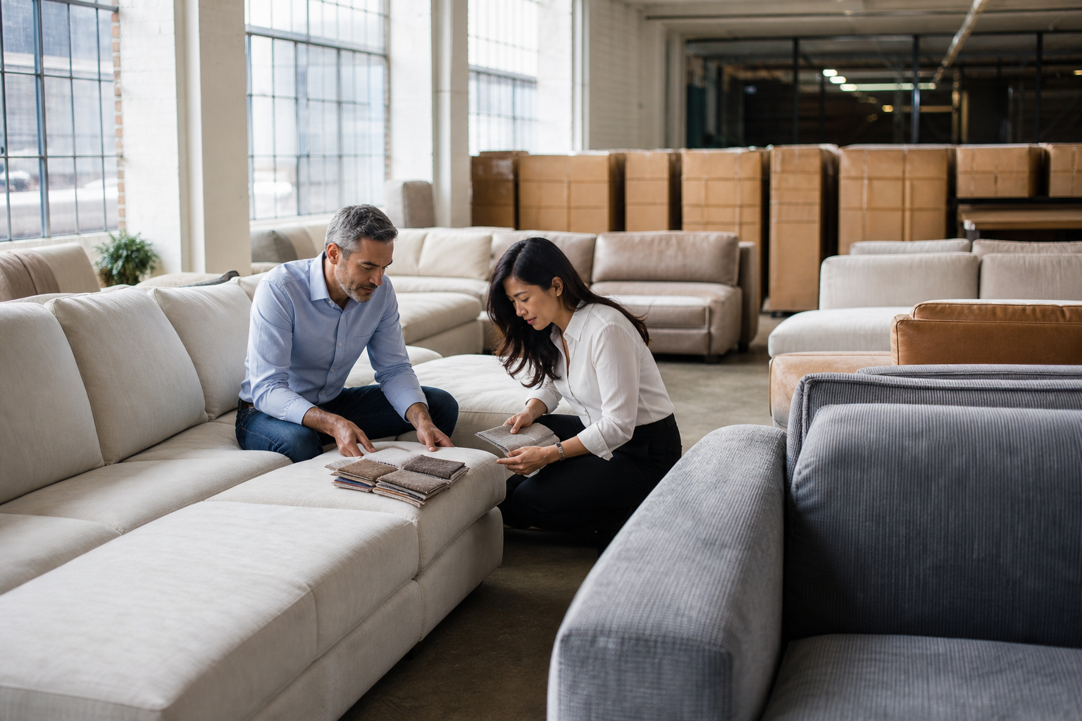 physical furniture store sofa display decision