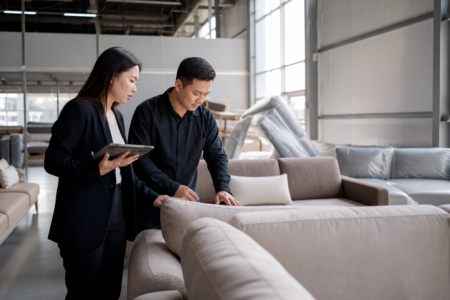 physical furniture store sofa display decision