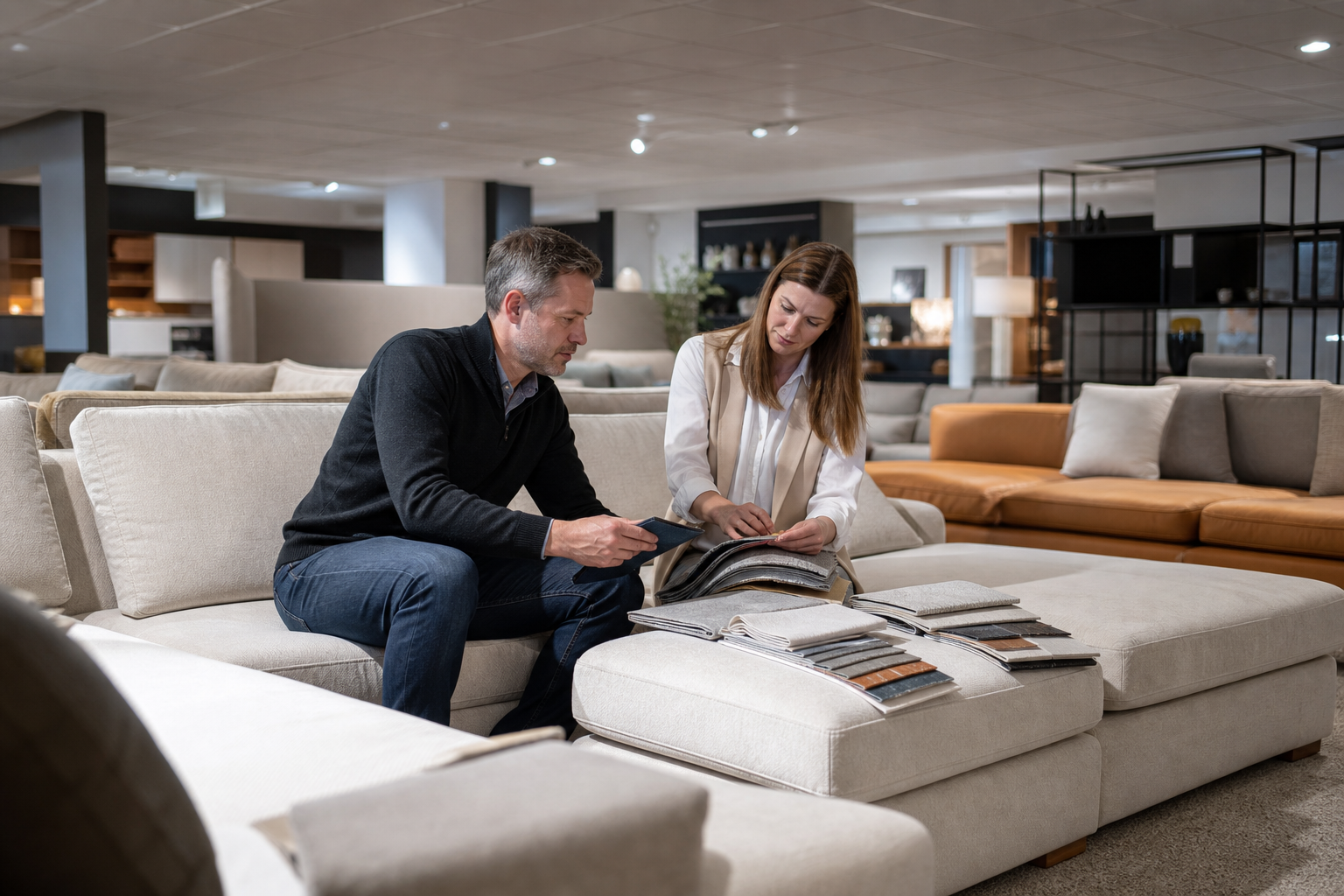 physical furniture store sofa display decision