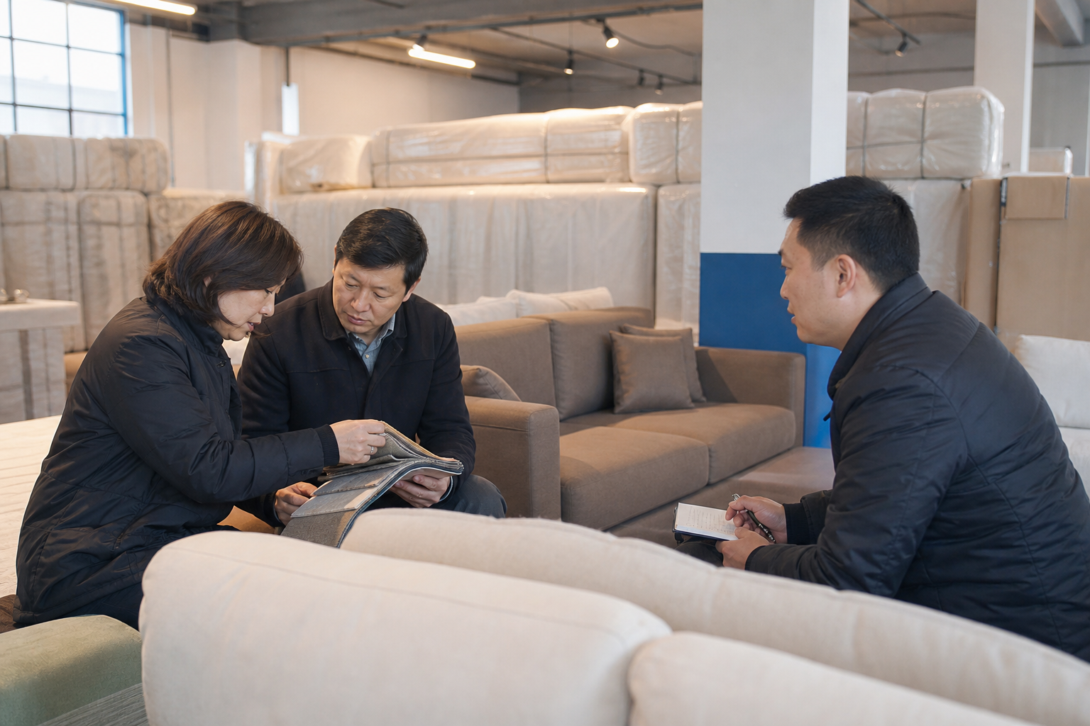 physical furniture store sofa display decision