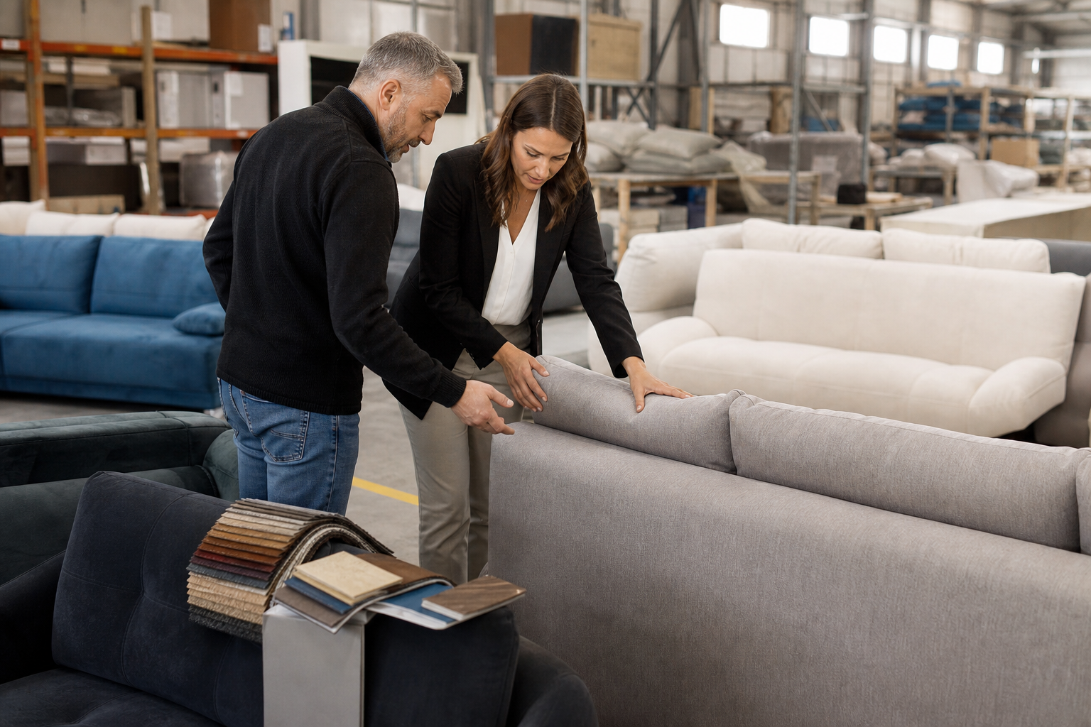 physical furniture store sofa display decision