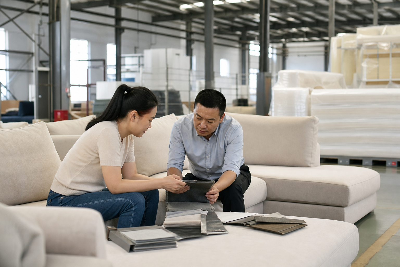 physical furniture store sofa display decision