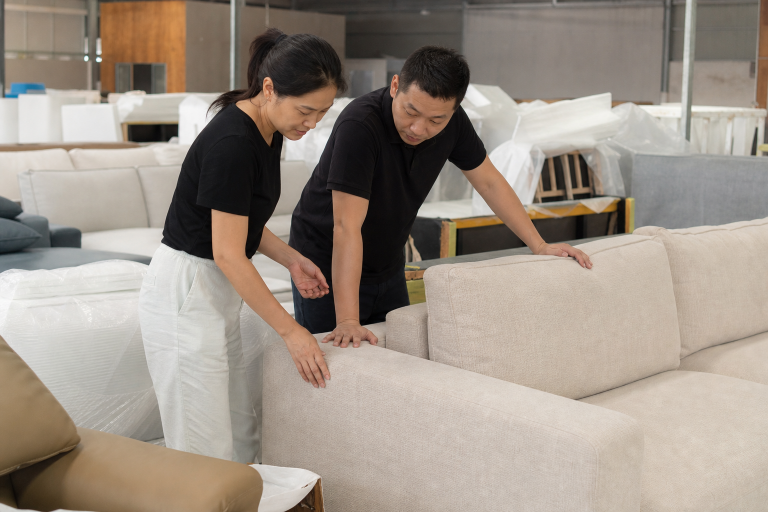 physical furniture store sofa display decision