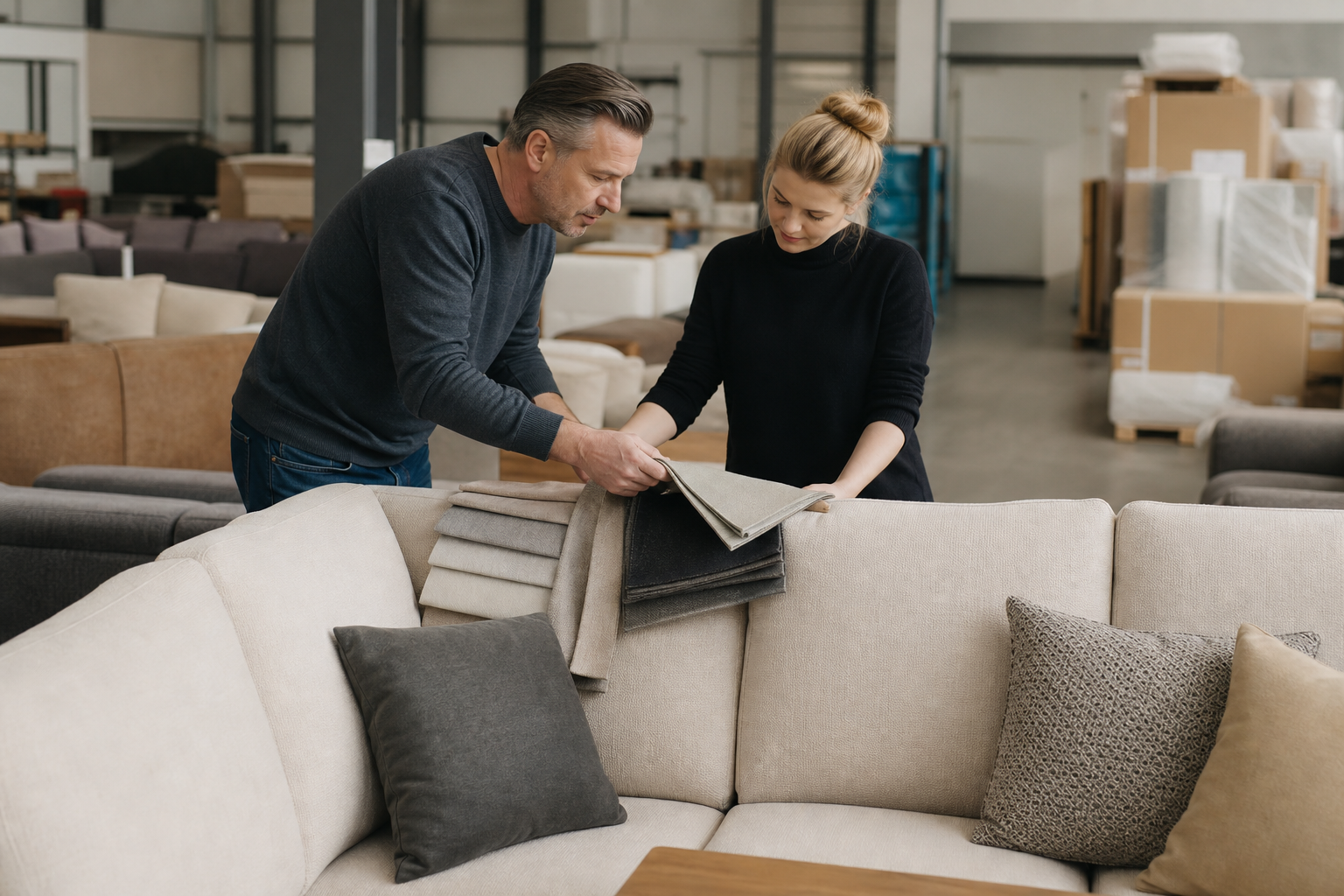 physical furniture store sofa display decision