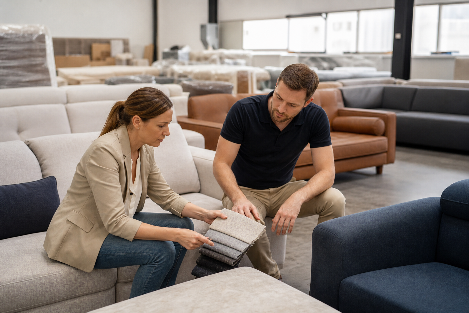 physical furniture store sofa display decision