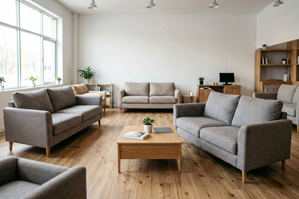 physical furniture store sofa display decision
