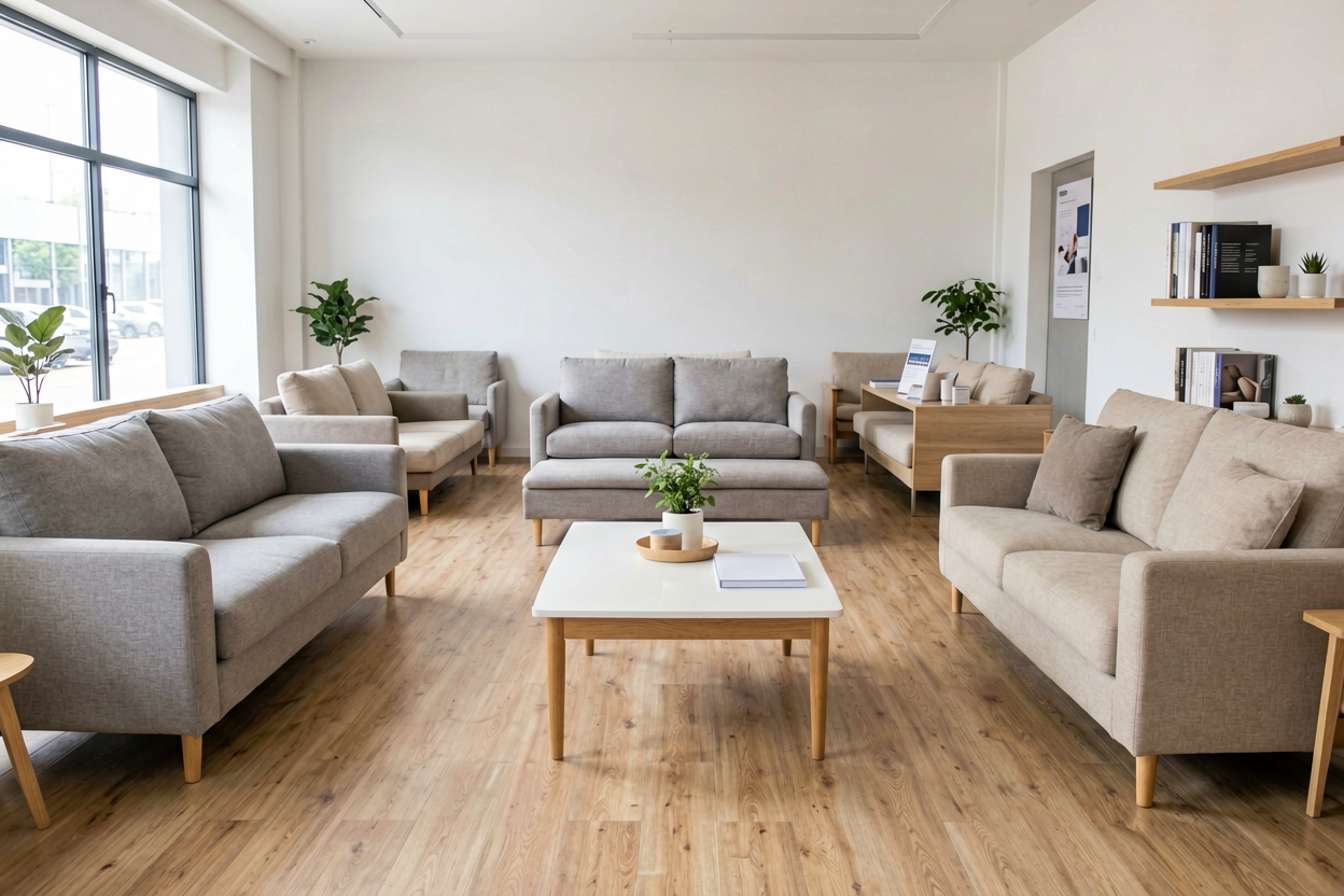 physical furniture store sofa display decision
