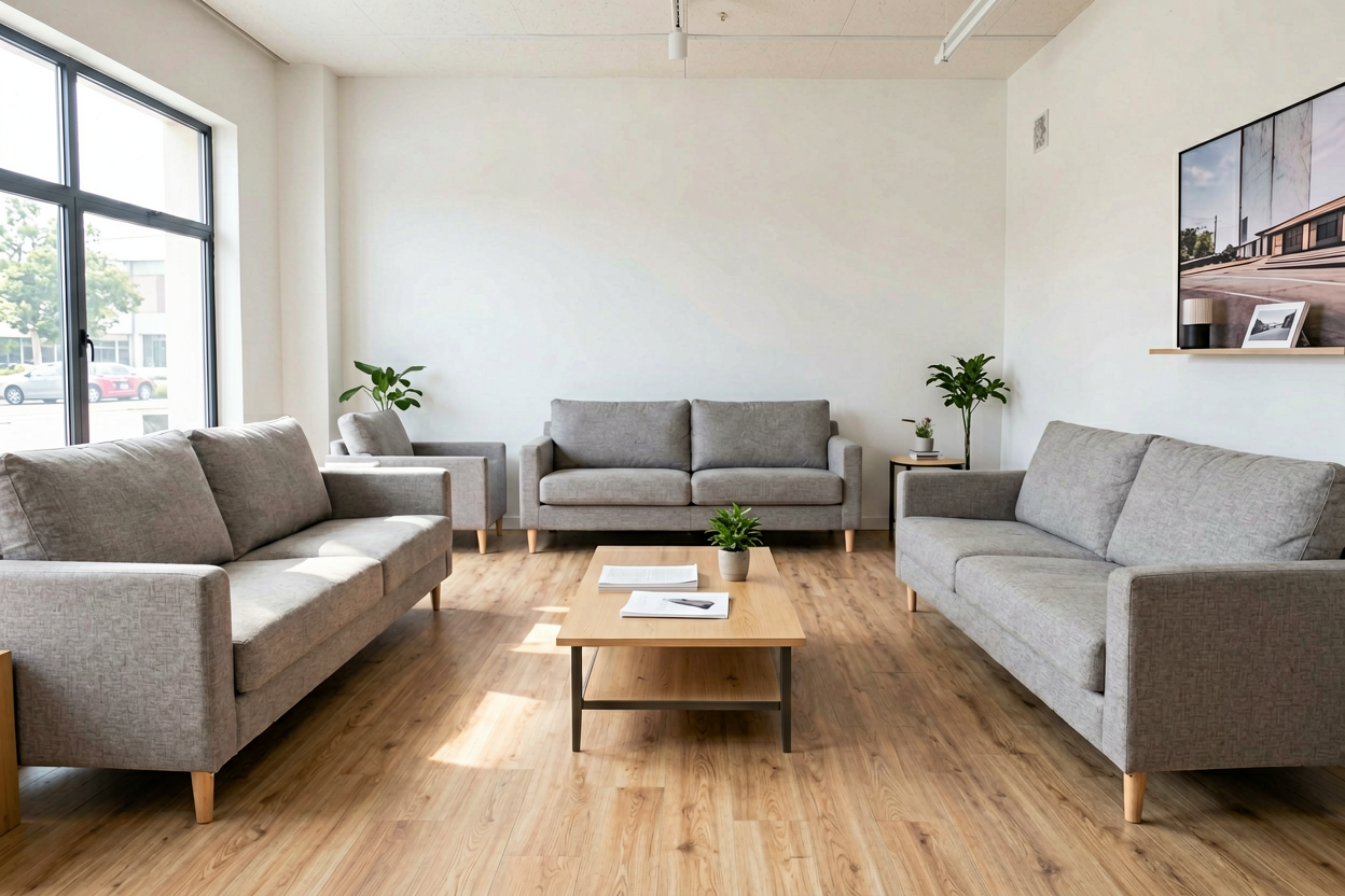 physical furniture store sofa display decision