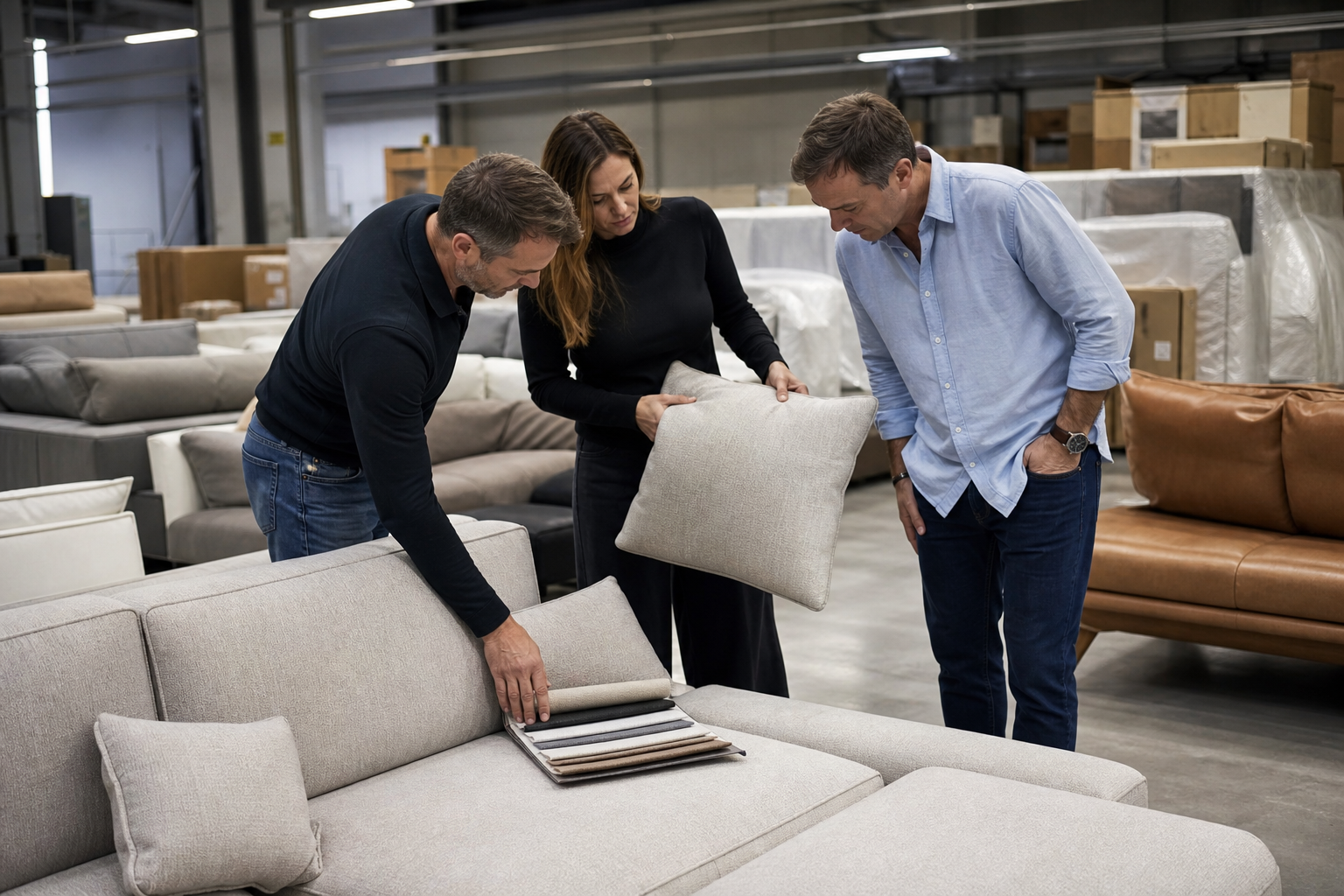 physical furniture store sofa display decision