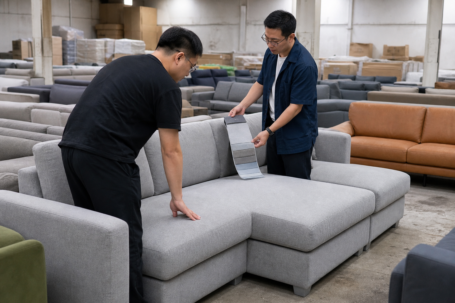 physical furniture store sofa display decision