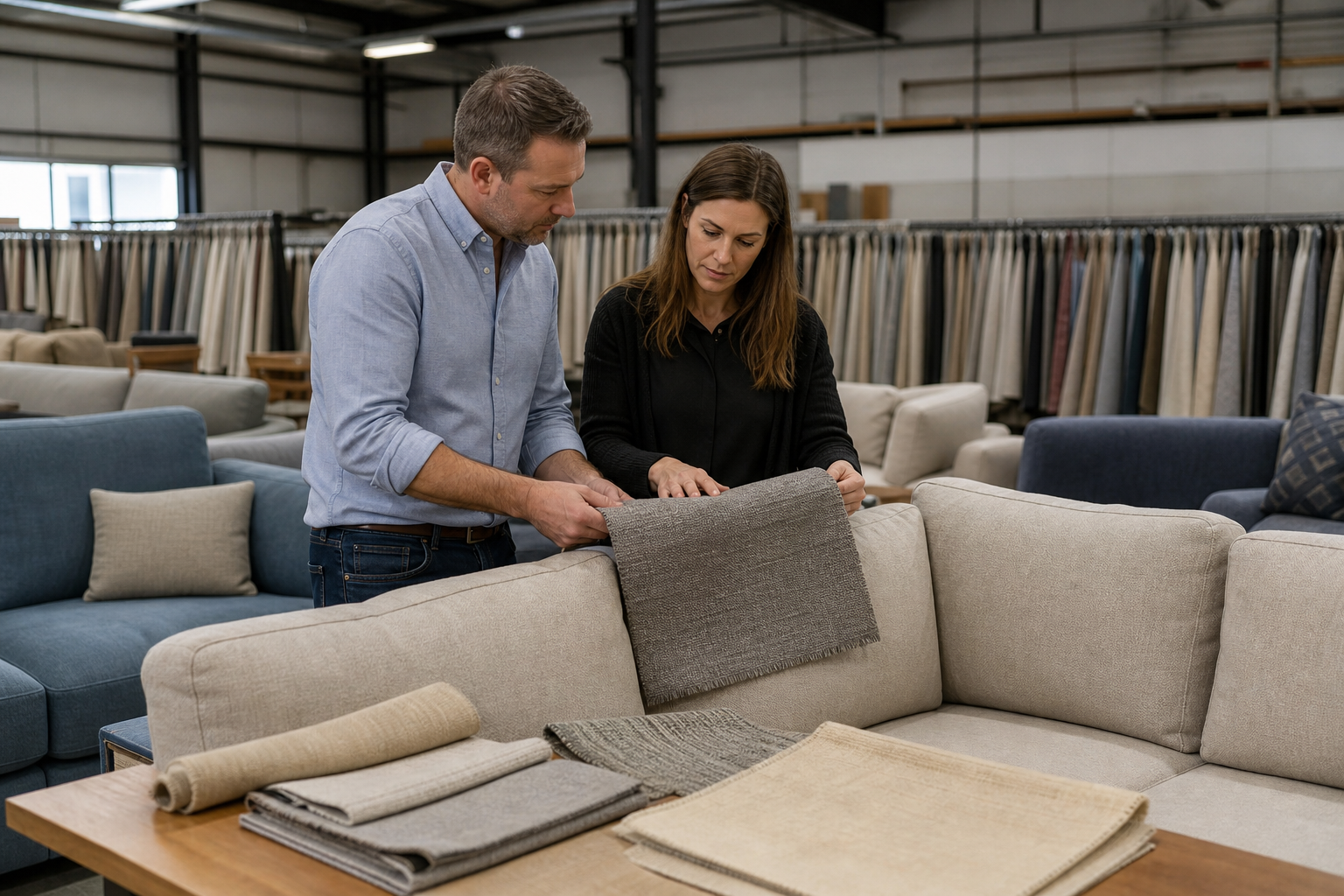 physical furniture store sofa display decision