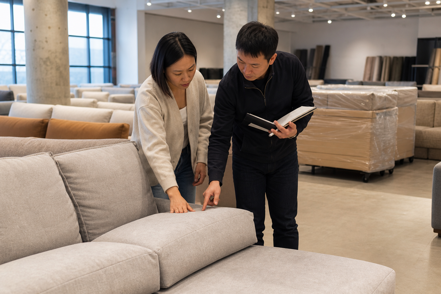 physical furniture store sofa display decision
