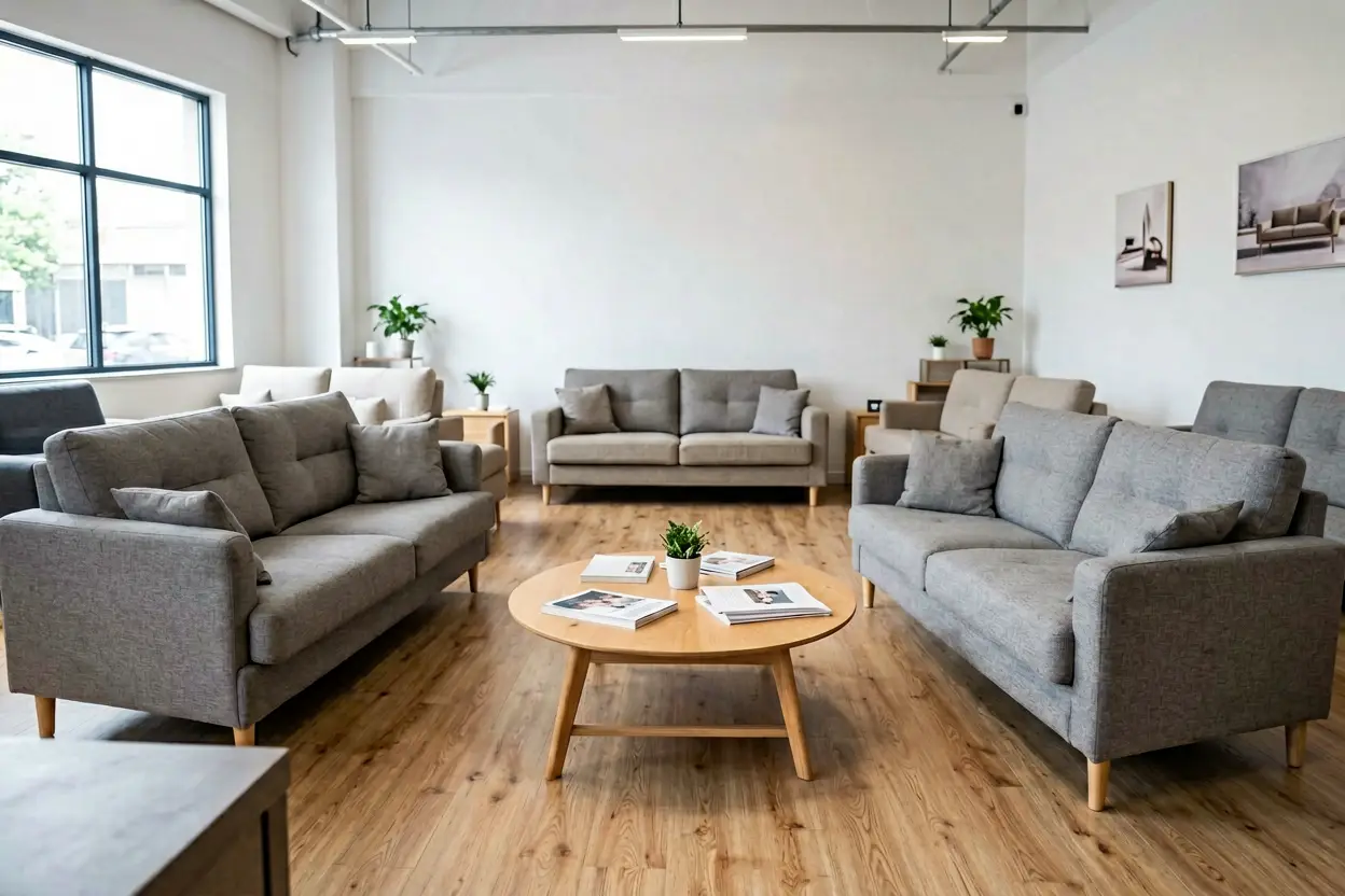 physical furniture store sofa display decision