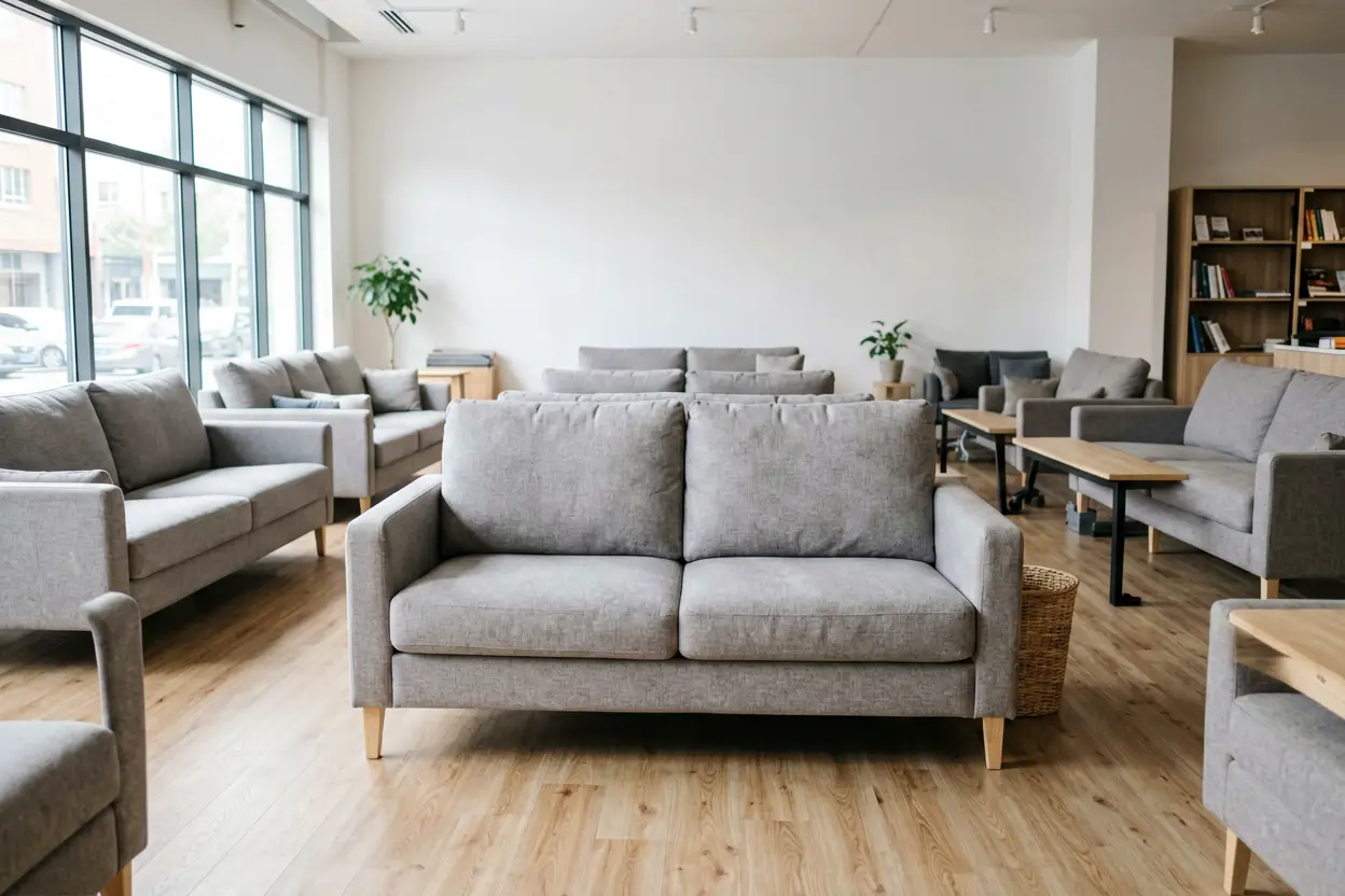 physical furniture store sofa display decision