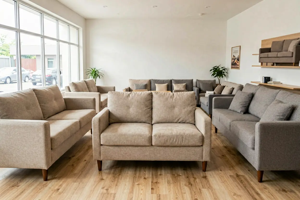 physical furniture store sofa display decision